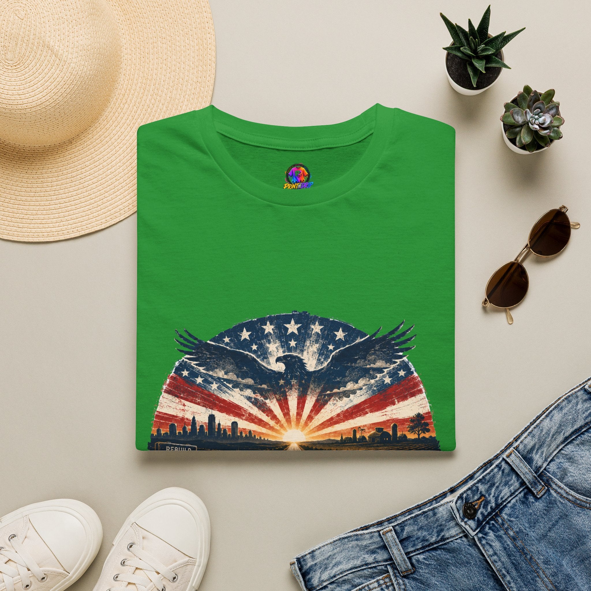 Patriotic Eagle T-Shirt — United States Skyline Vintage Flag Design