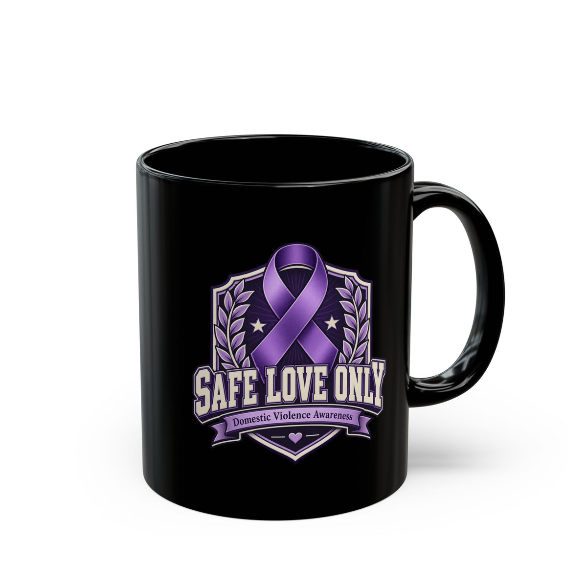 Safe Love Only Mug — Domestic Violence Awareness Purple Ribbon Coffee Cup