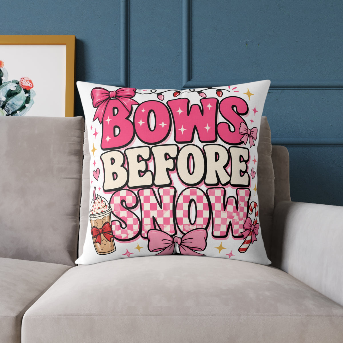Modern Day Christmas Bows Before Snow Square Poly Canvas Pillow
