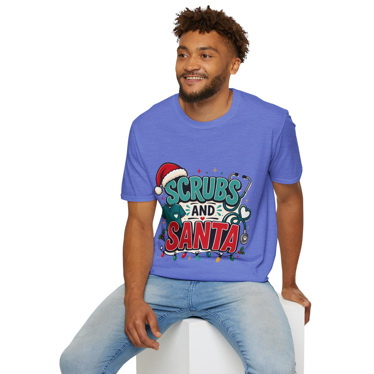 Scrubs and Santa Christmas T-Shirt — Cute Holiday Nurse Tee