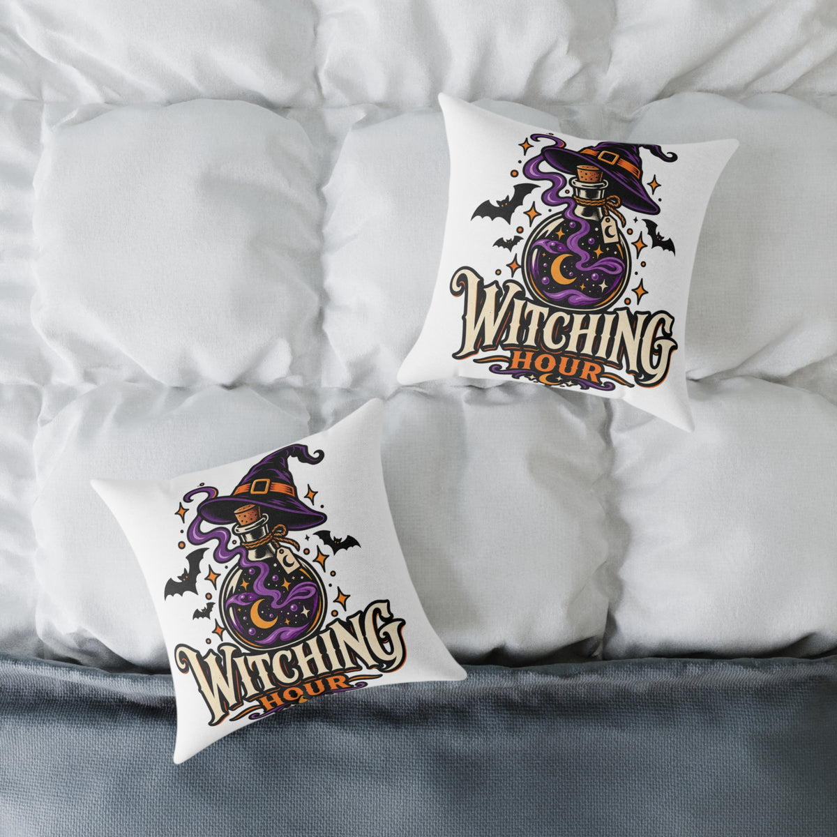 Witching Hour Halloween Decorative Pillow — Witch Hat & Potion Bottle Design