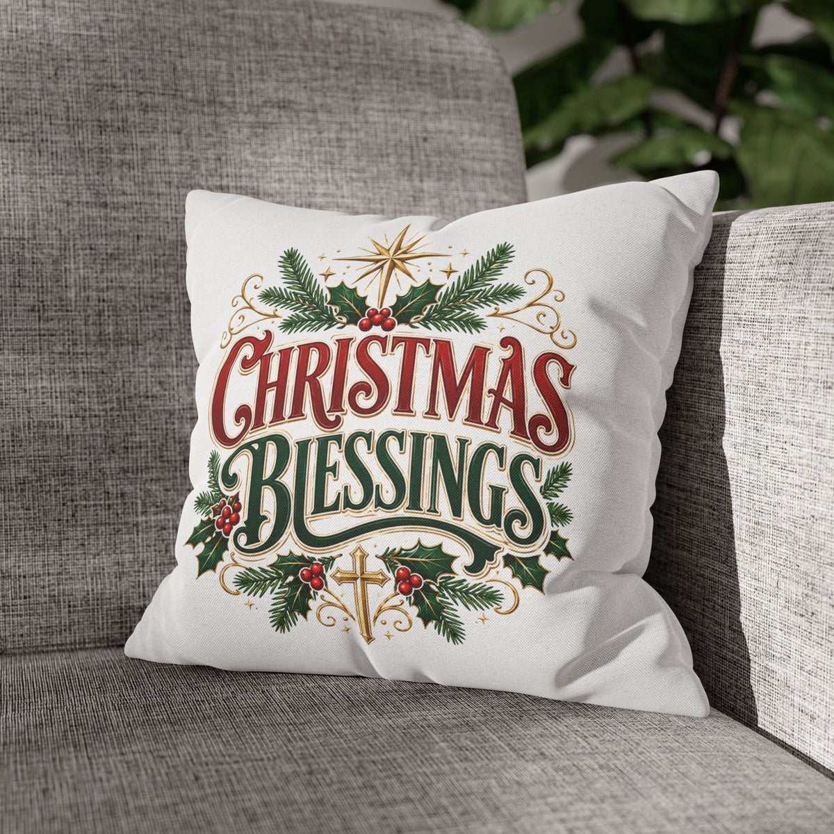 Christmas Blessings Pillowcase — Holiday Decorative Throw Pillow Cover
