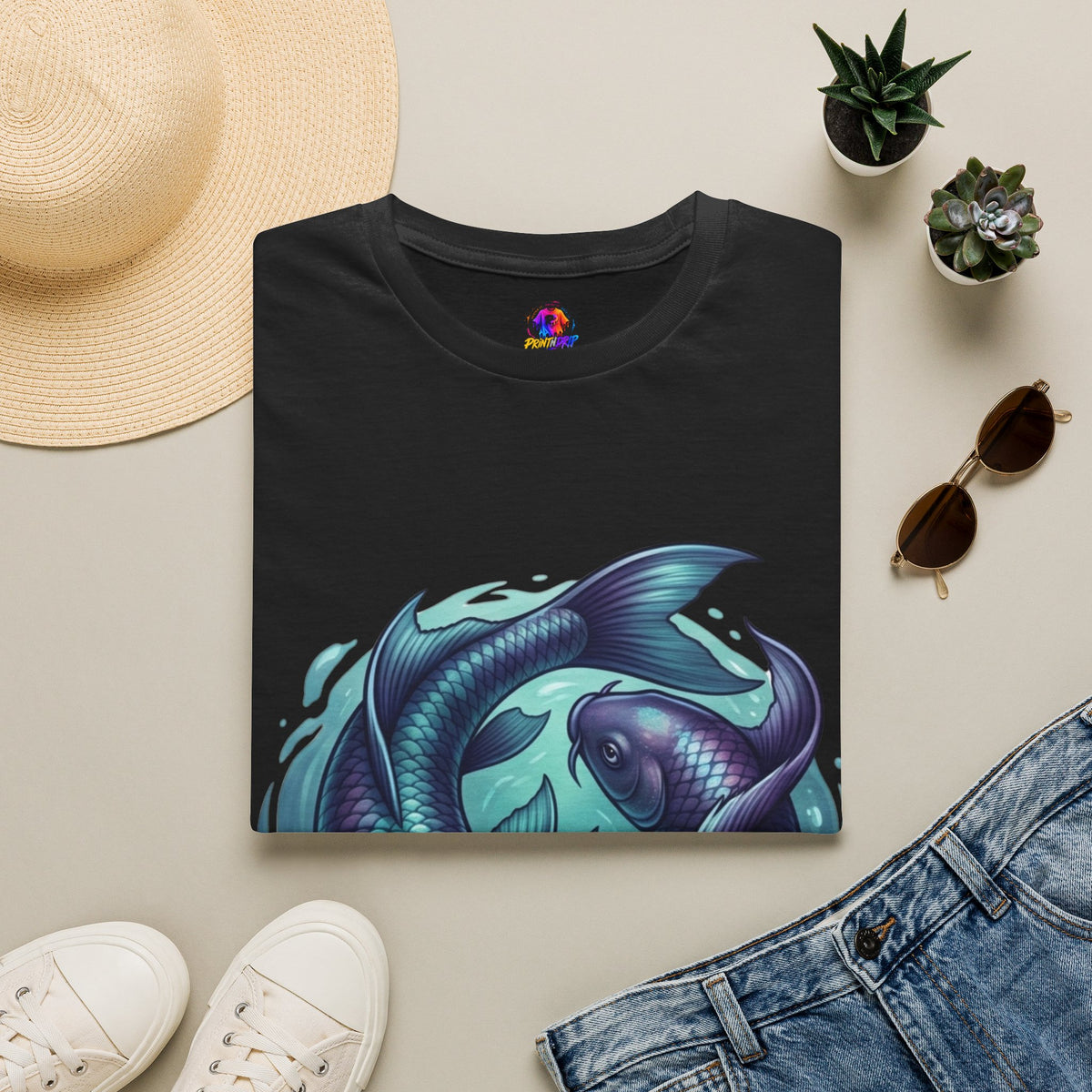 Koi Fish Circle T-Shirt — Artistic Yin Yang Aquatic Tee