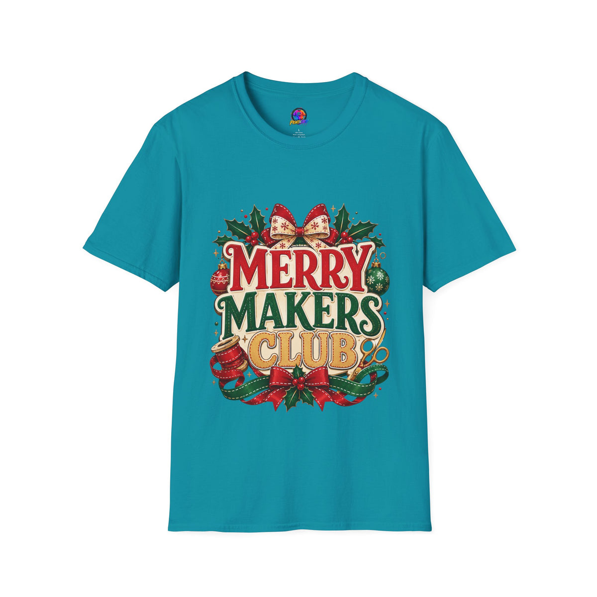 Merry Makers Club T-Shirt — Festive Christmas Holiday Tee with Holly & Bow