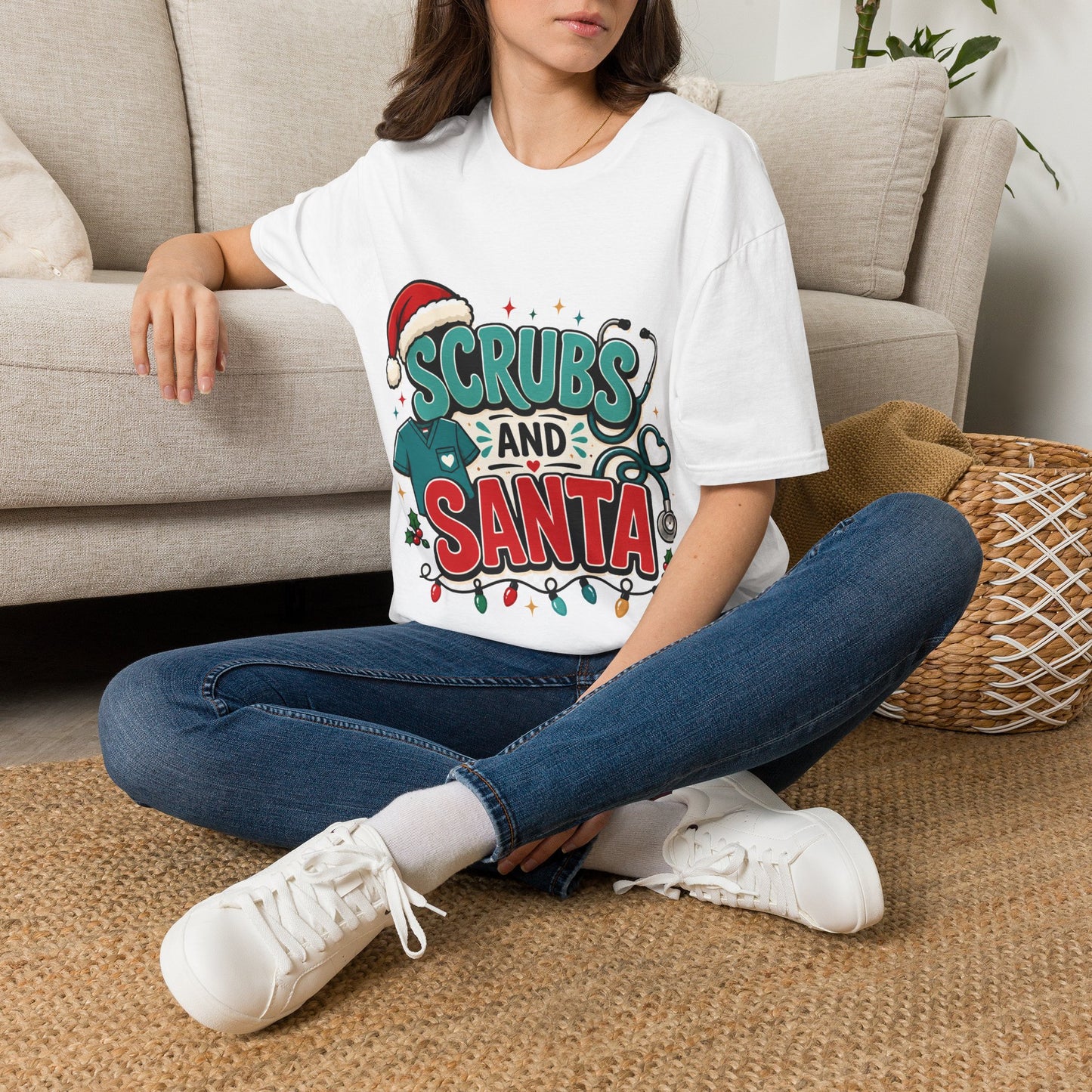 Scrubs and Santa Christmas T-Shirt — Cute Holiday Nurse Tee