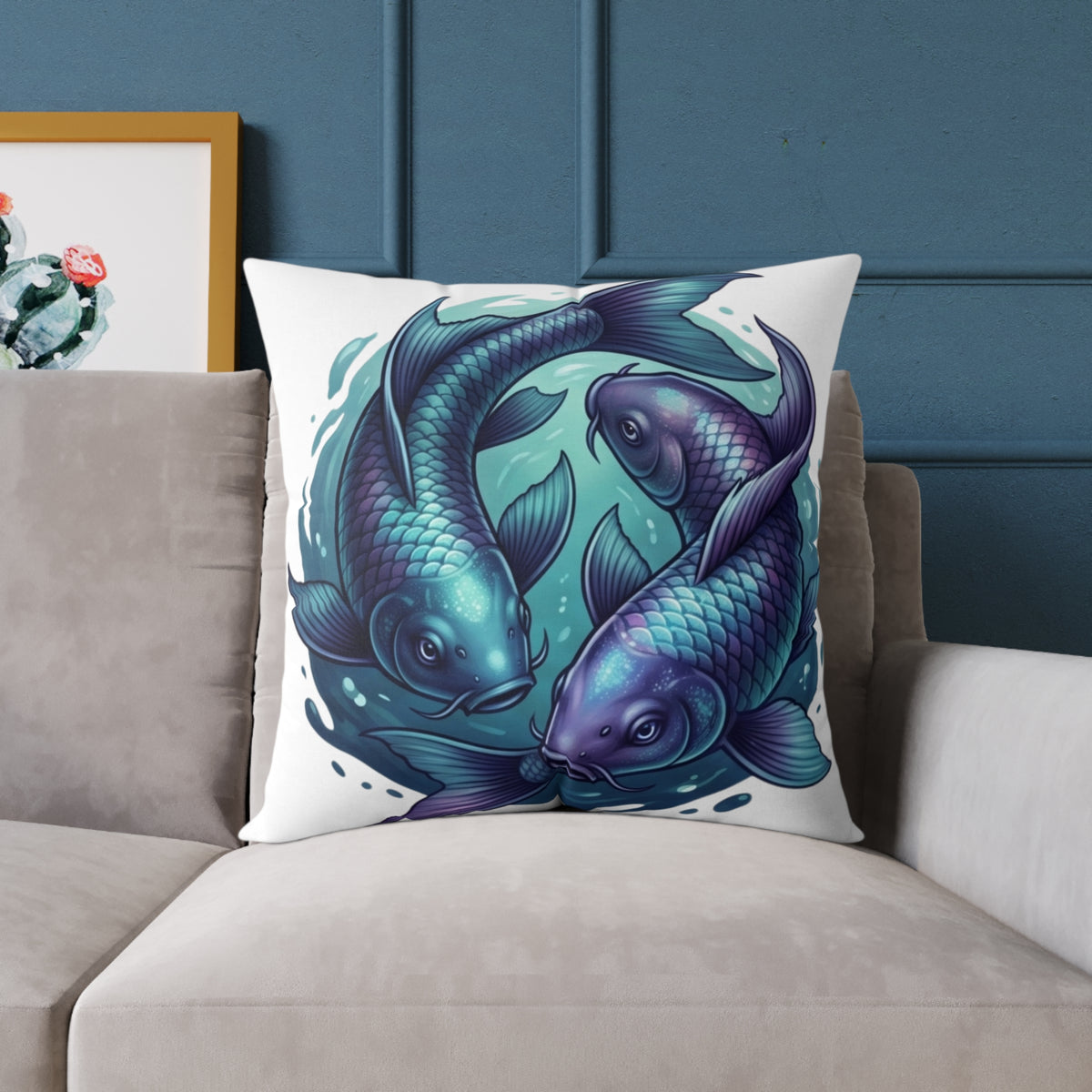 Pisces Zodiac Navy Blue Square Poly Canvas Pillow