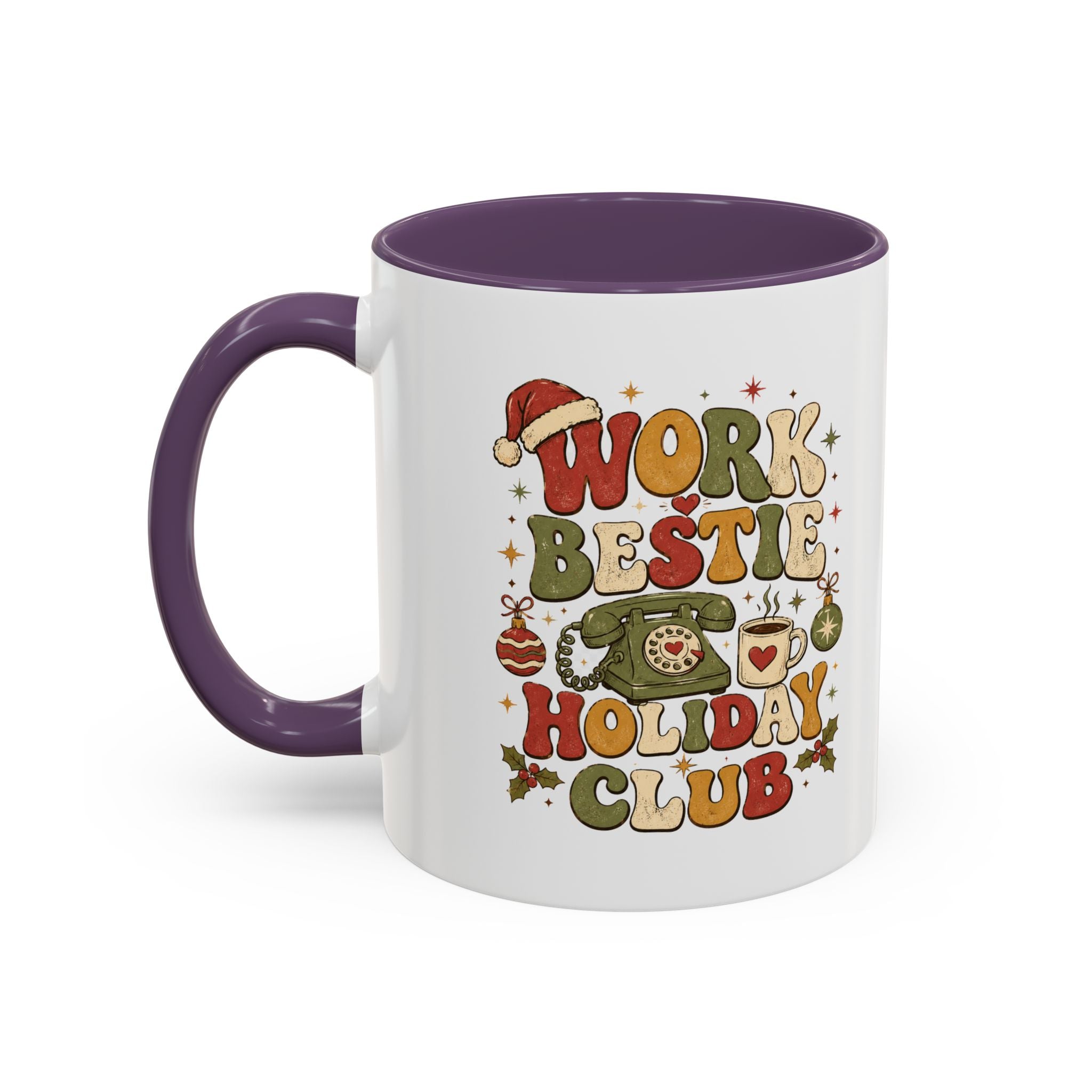 Modern Day Christmas Work Bestie Holiday Club Coffee Mug — Retro Christmas Accent Mug