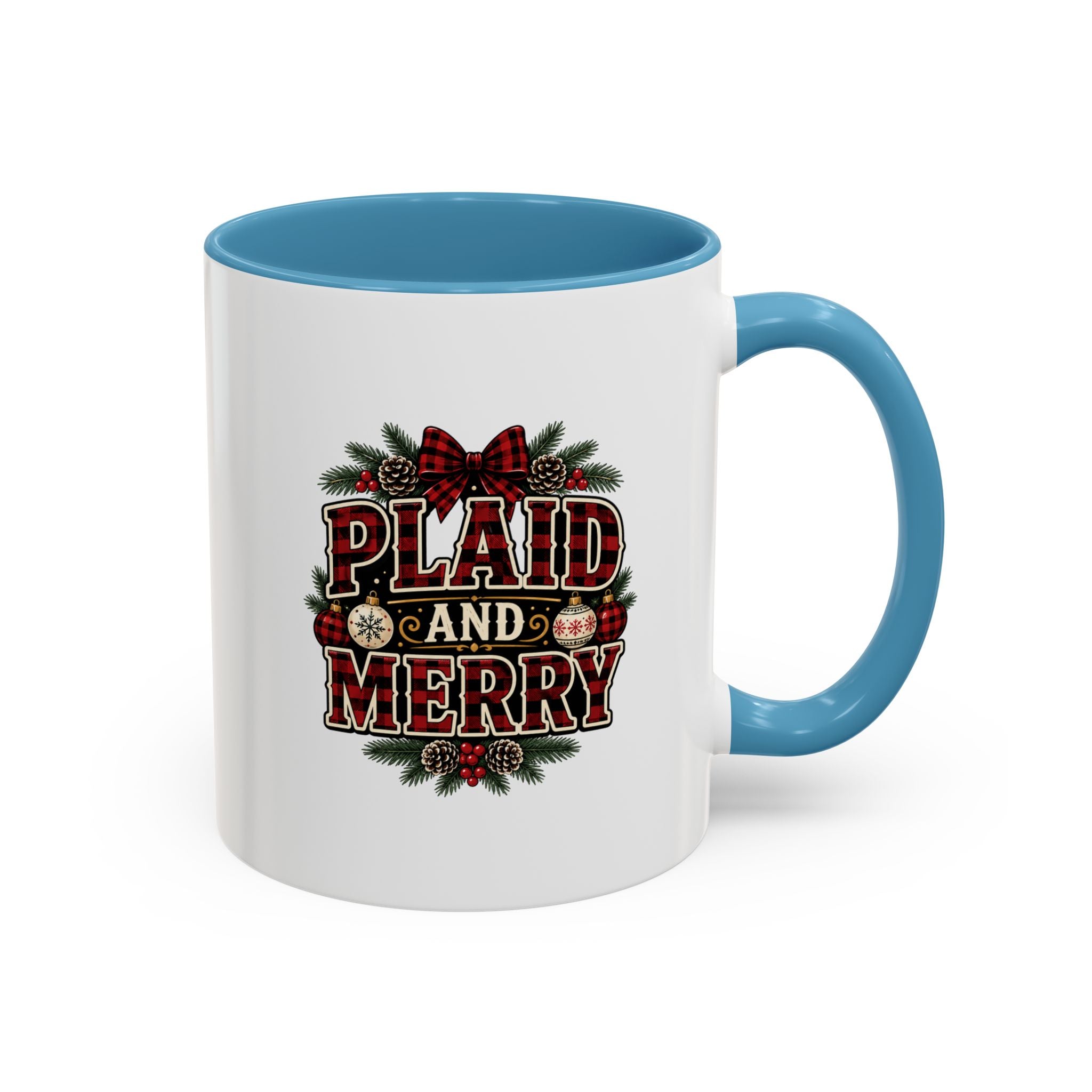 Plaid and Merry Accent Coffee Mug — Festive Buffalo Check Christmas Mug