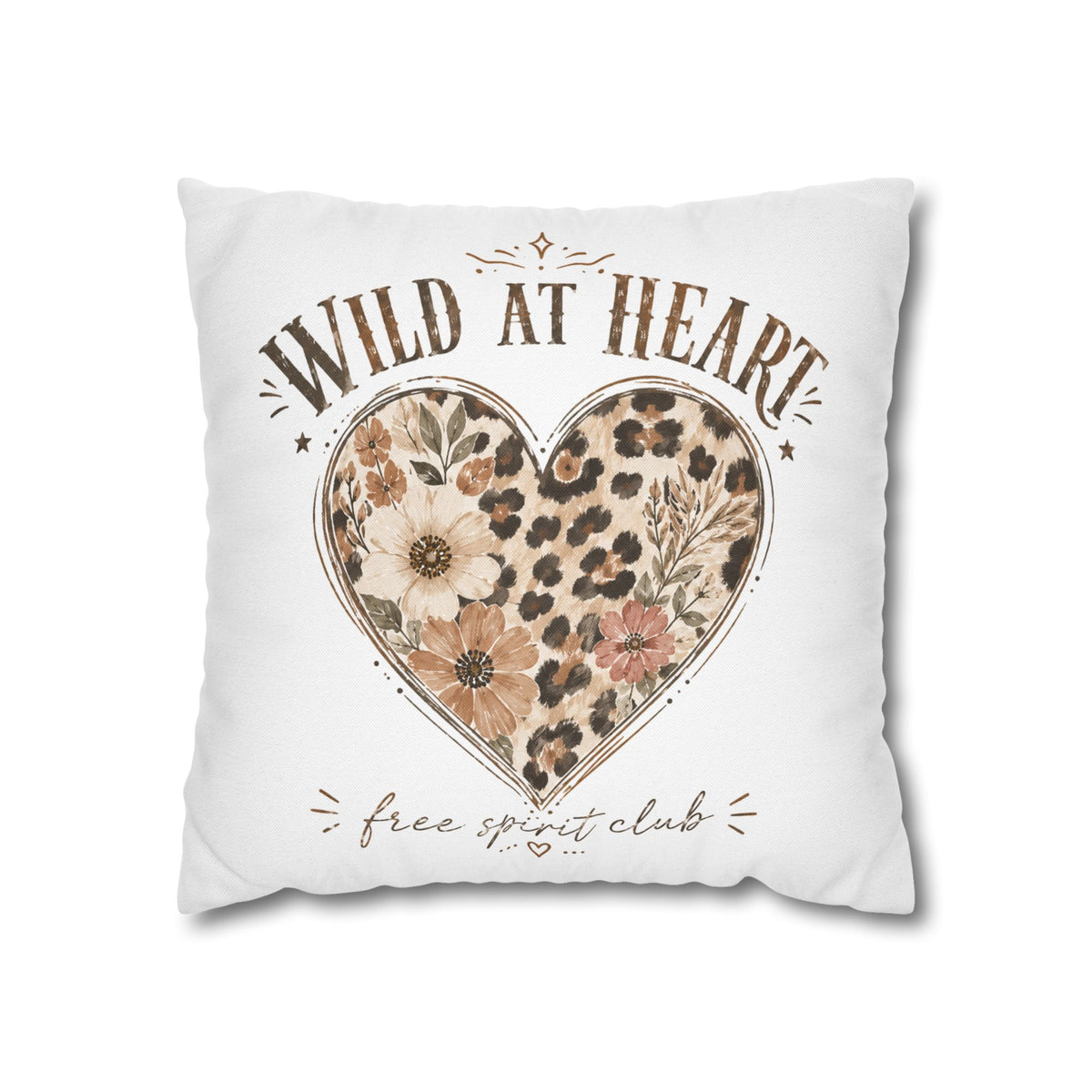 Wild at Heart Leopard Floral Pillowcase — Decorative Square Throw Pillow Cover Milo Bailey Dog Dad Mom