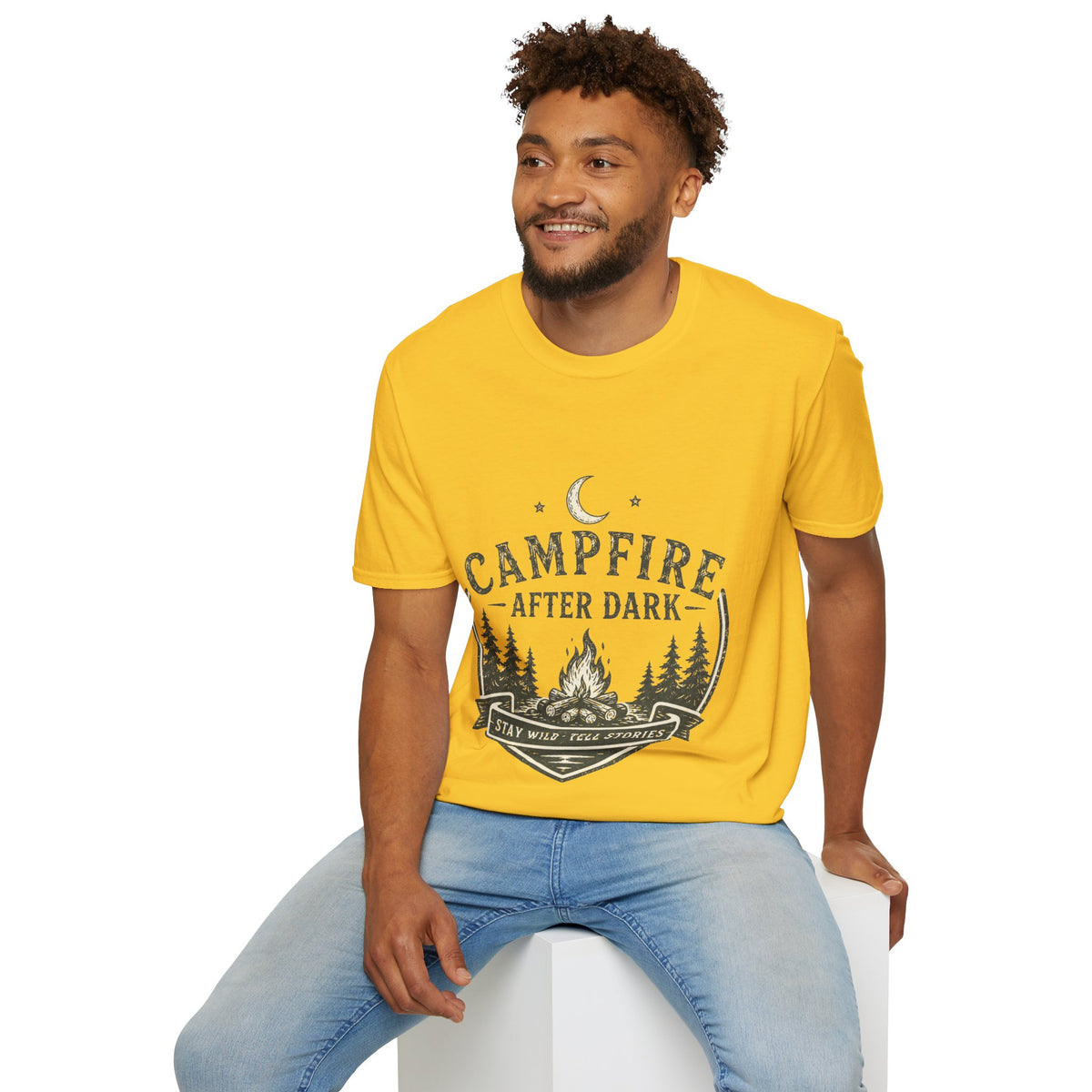 Campfire T-Shirt — "Campfire After Dark" Moonlit Camping Graphic