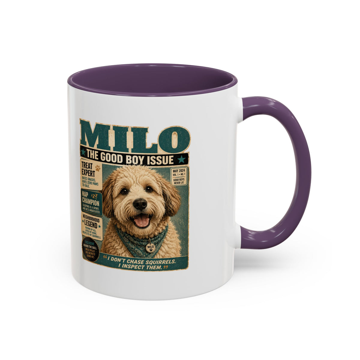 Milo Bailey Dog Dad Mom Milo 'The Good Boy Issue' Accent Coffee Mug – Cute Dog Magazine Cover Design