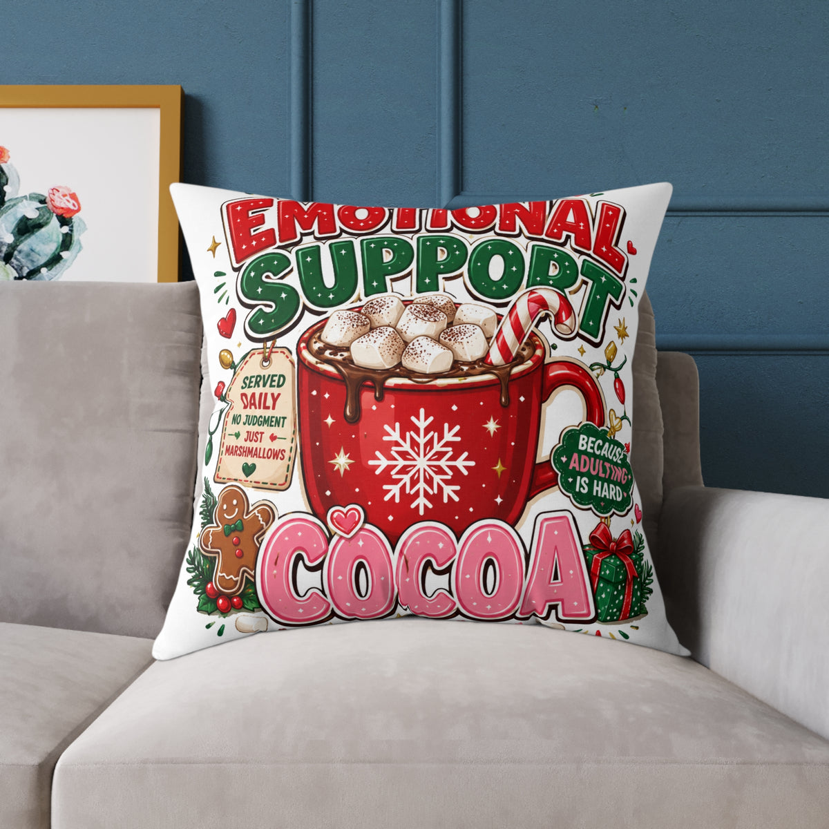 Modern Day Christmas Emotional Support Square Poly Canvas Pillow