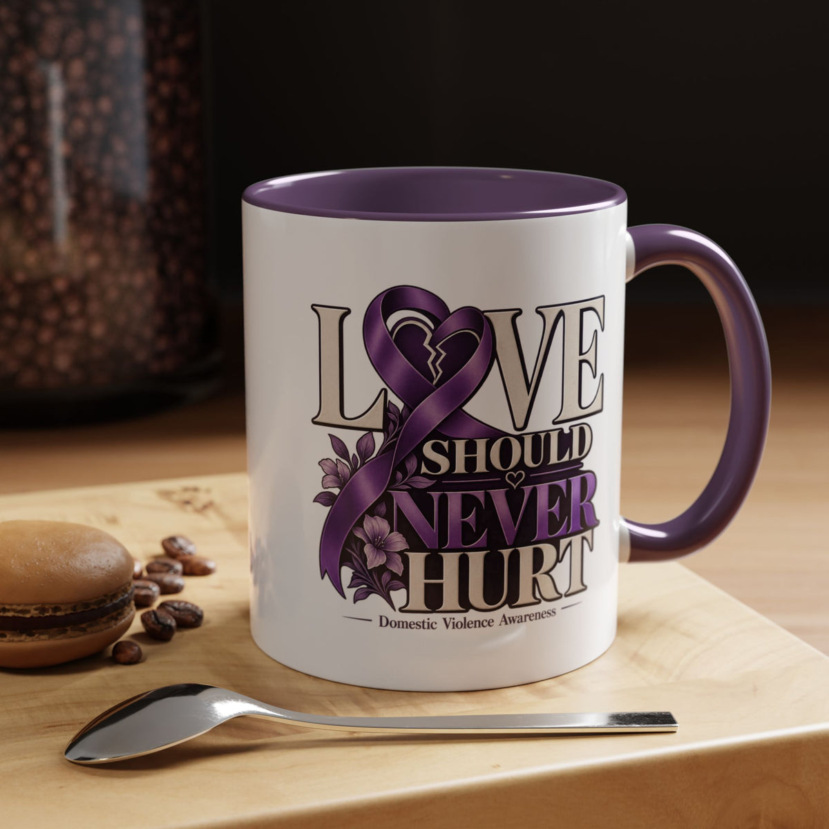 Domestic Violence Awareness Accent Coffee Mug – "Love Should Never Hurt" (11/15oz)