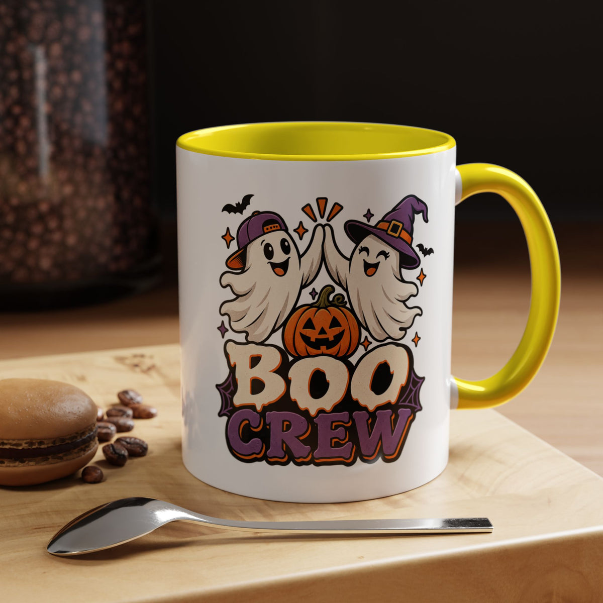 Boo Crew Halloween Accent Coffee Mug — Cute Ghosts & Jack-O'-Lantern Design (11/15 oz)