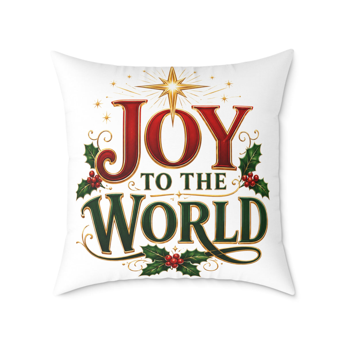 Joy to the World Christmas Pillow — Holiday Decorative Square Throw Pillow