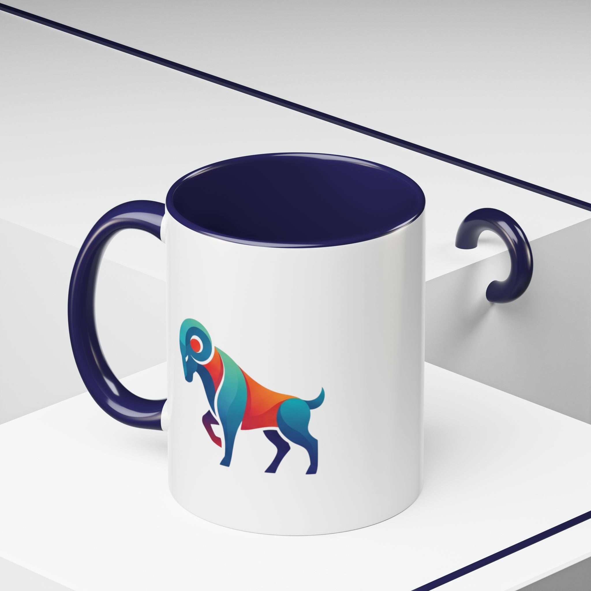 Colorful Ram Accent Coffee Mug — Geometric Zodiac Aries Design