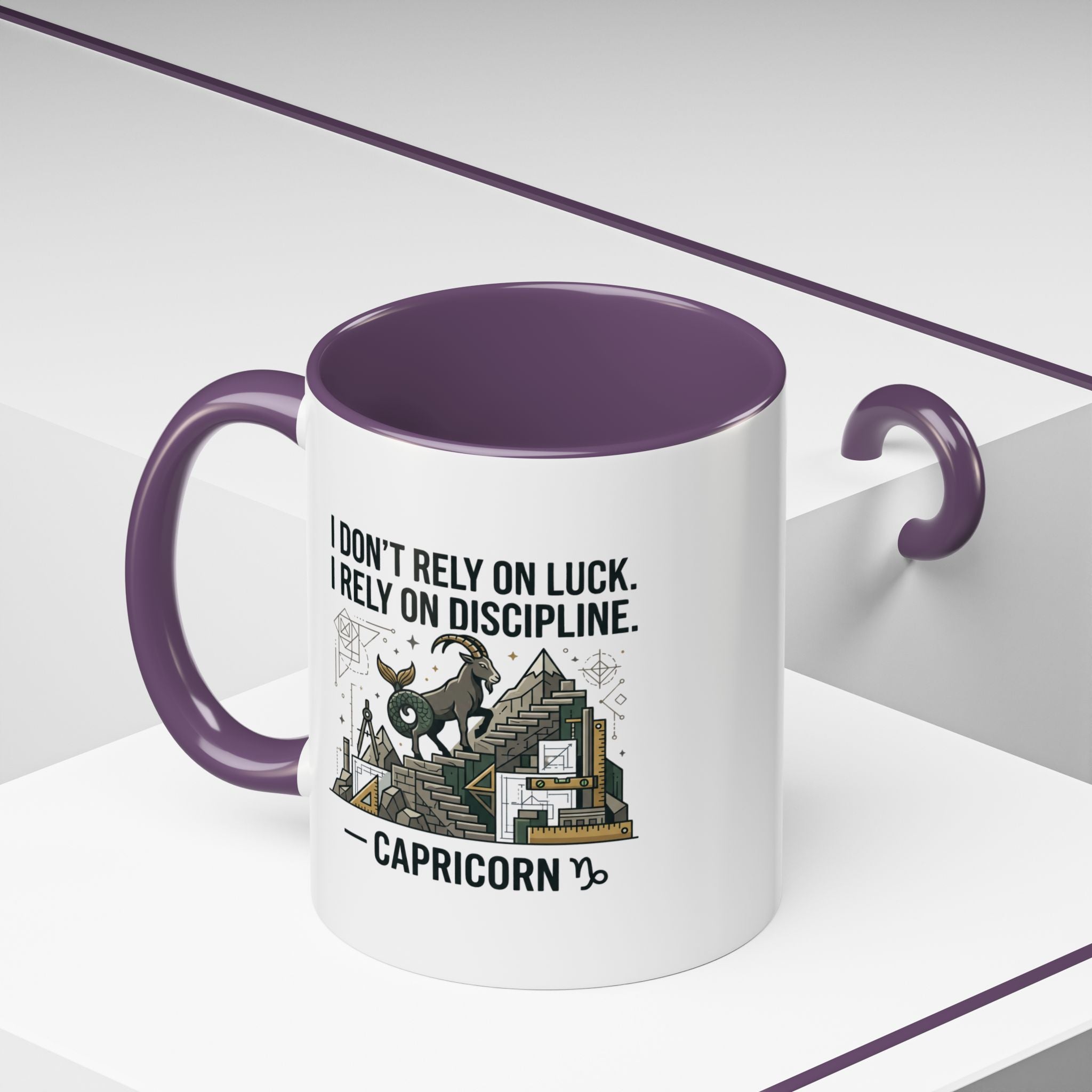 Capricorn Coffee Mug — “I Don’t Rely on Luck. I Rely on Discipline.” Accent Ceramic Mug
