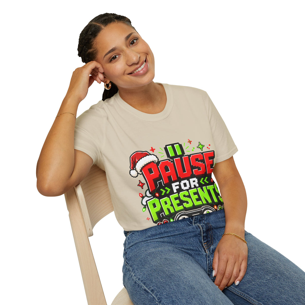 T-Shirt — "Pause for Presents" Christmas Gamer Tee