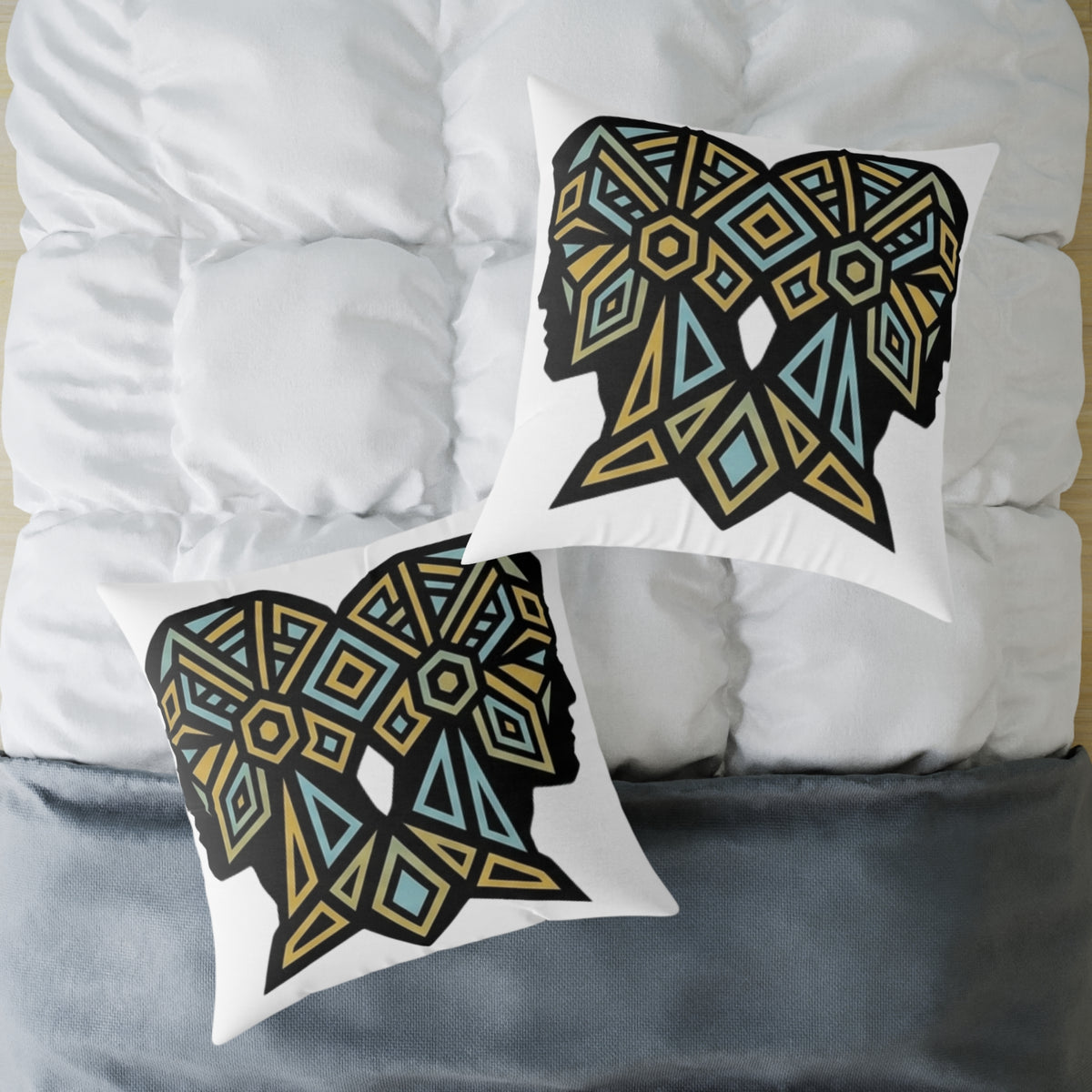 Gemini Zodiac Geometric Elephant Throw Pillow — Boho Tribal Canvas Accent