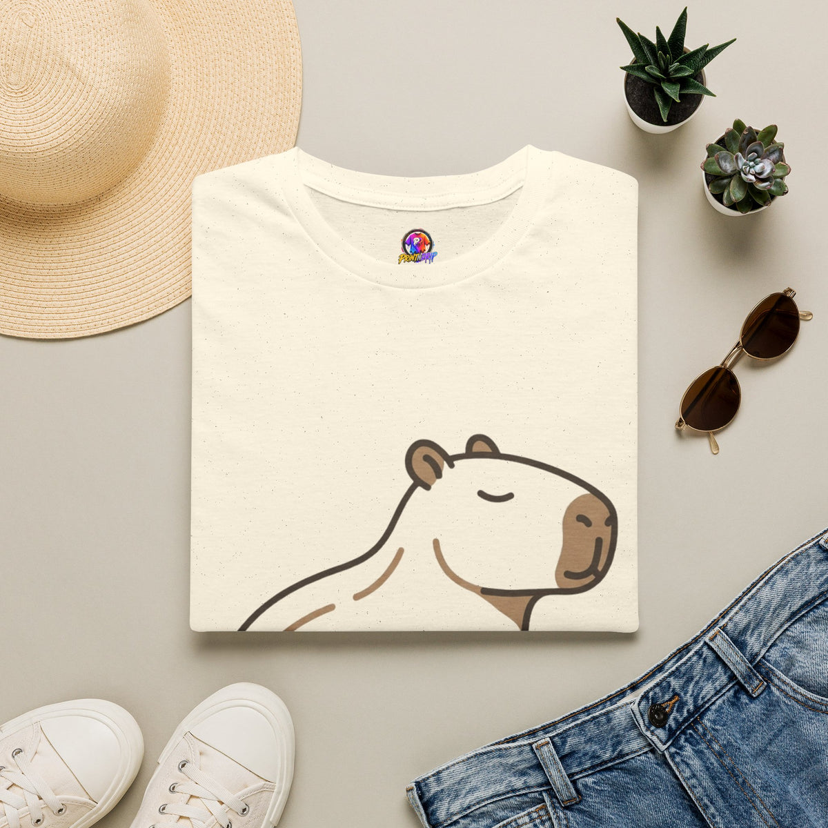 Cute Relaxed Capybara T-Shirt — Minimal Cartoon Capybara Graphic Tee