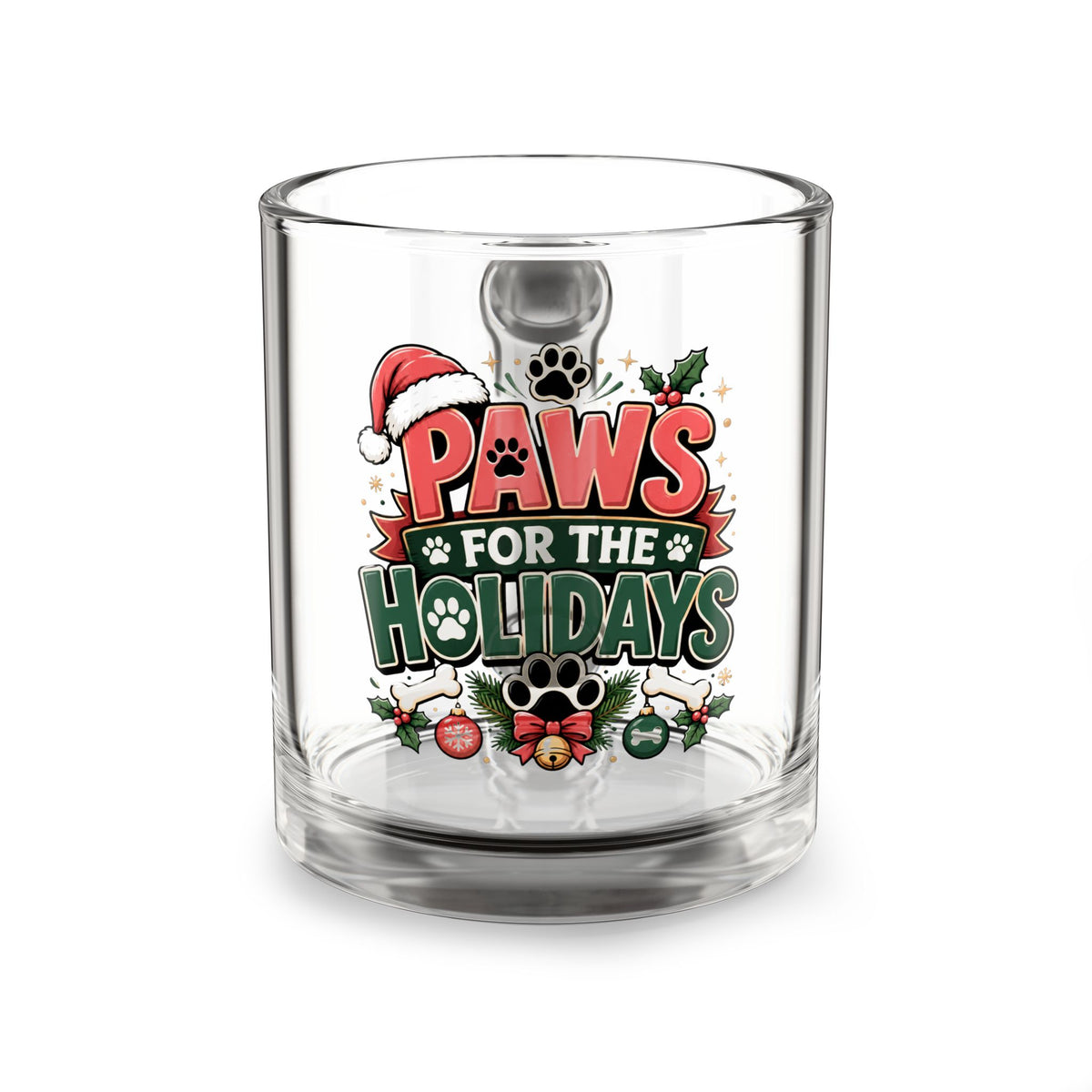 Christmas Glass Mug 10 oz Glass Mug — "Paws for the Holidays" Christmas Pet Lover Coffee Mug