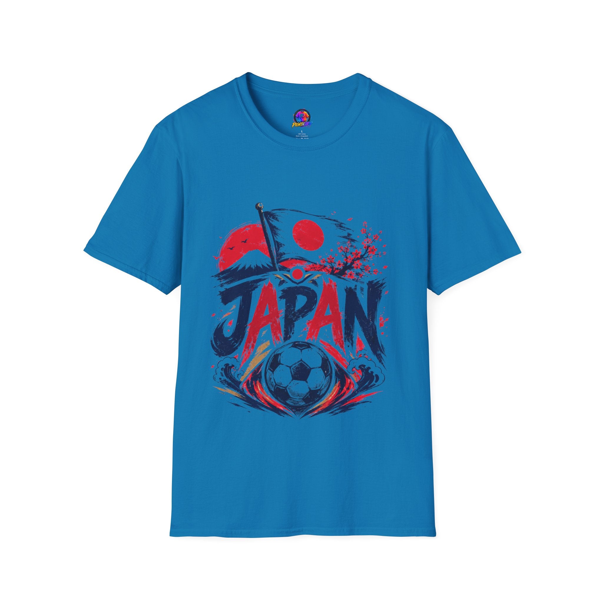 Japan Soccer T-Shirt — Japanese Flag & Cherry Blossom Football Graphic
