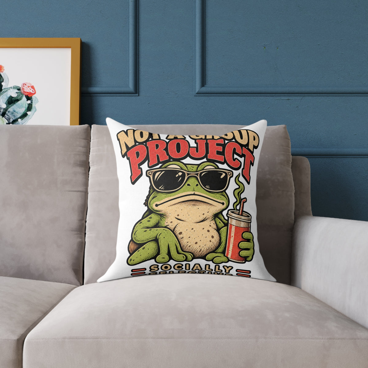 Not a Group Project Frog Pillow — Funny Introvert Decorative Throw Pillow