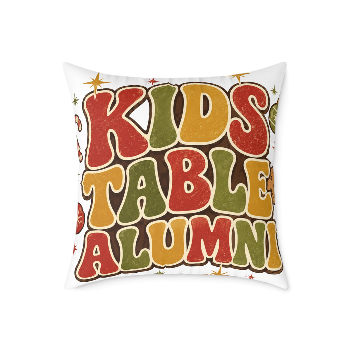Christmas Kids Table Alumni Throw Pillow — Retro 70s Thanksgiving Accent Cushion
