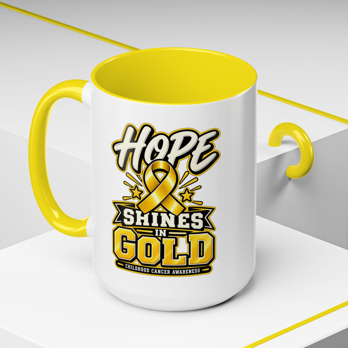 Hope Shines in Gold Coffee Mug — Childhood Cancer Awareness Accent Mug