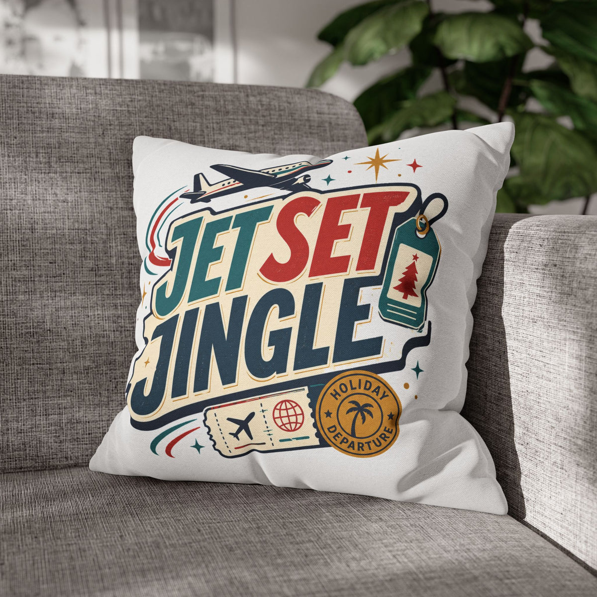 Jet Set Jingle Travel Pillowcase Modern Day Christmas  – Holiday Airplane Throw Pillowcase
