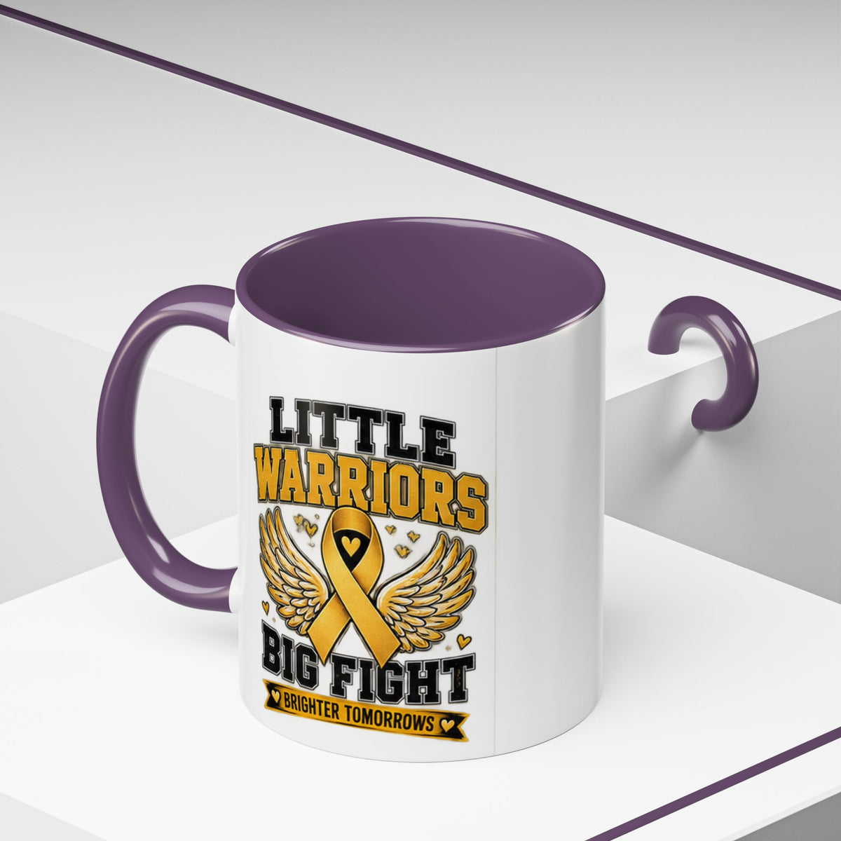 Little Warriors Big Fight Childhood Cancer Awareness Coffee Mug — Gold Ribbon Support Accent Mug