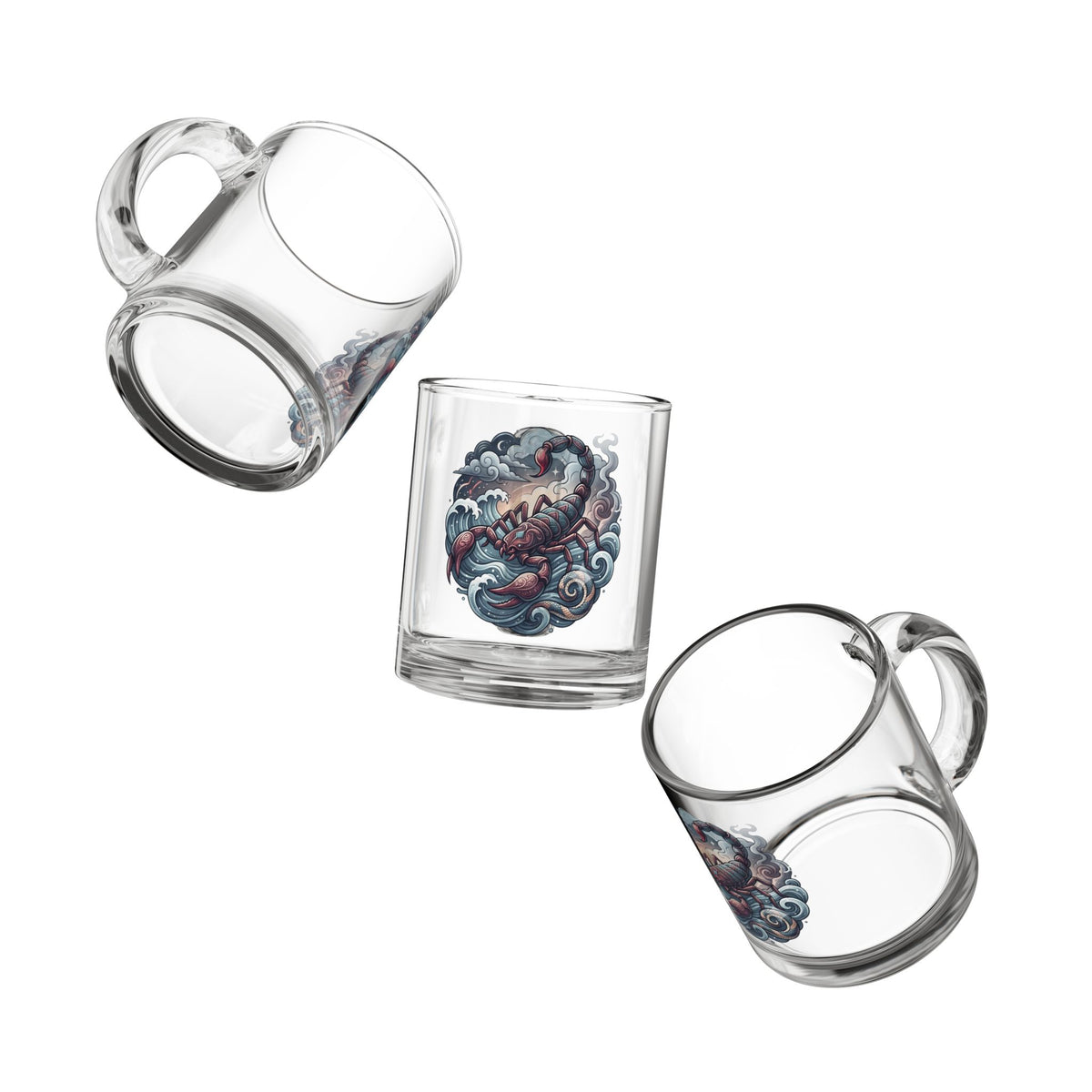 Scorpion Wave Glass Mug — 10oz Tattoo-Style Scorpio Zodiac Design