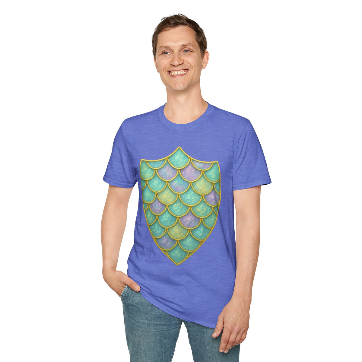 Mermaid Scale Shield T-Shirt — Iridescent Aquamarine Graphic Tee - Trending Now - September 2026