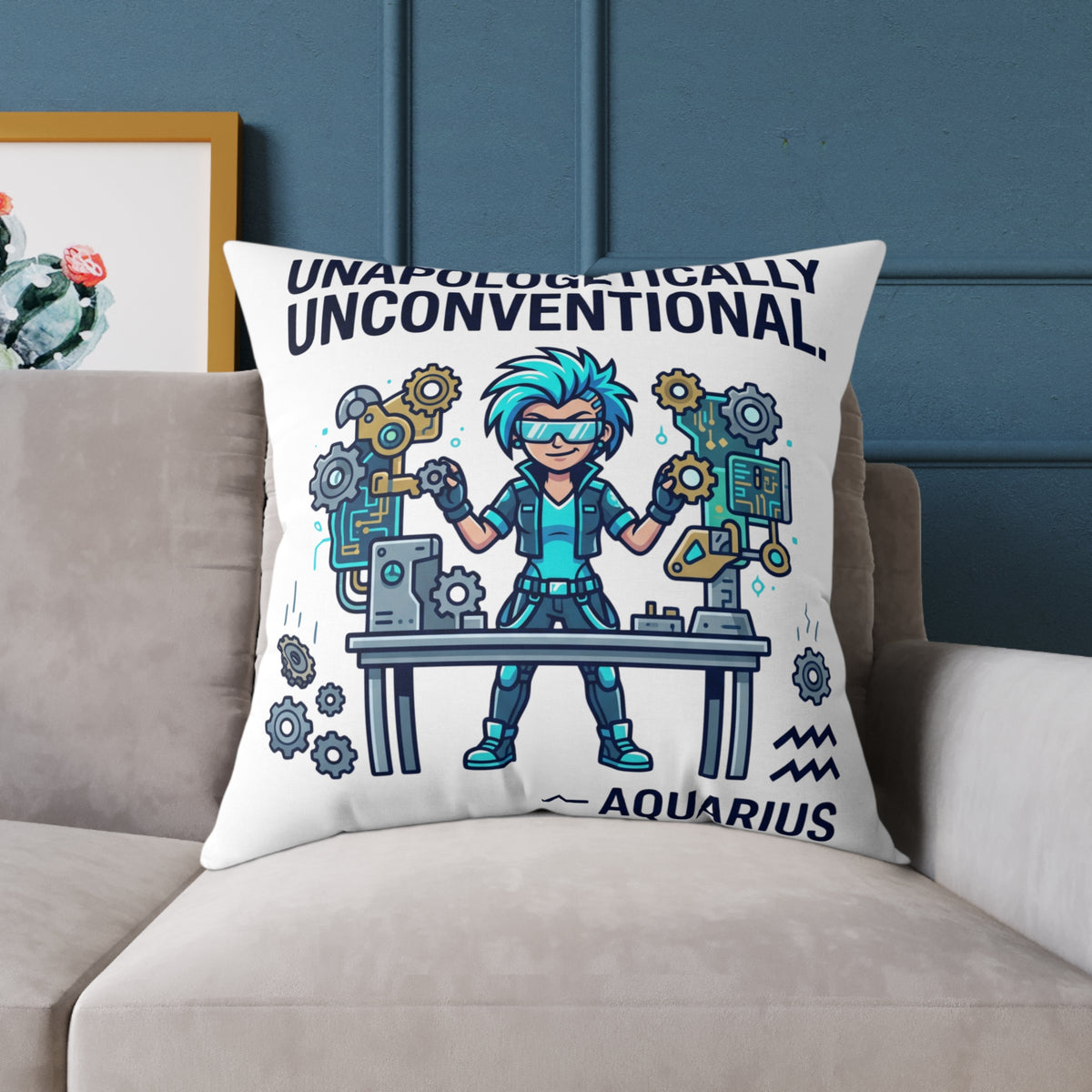 Aquarius Zodiac Unapologetically Unconventional Square Poly Canvas Pillow
