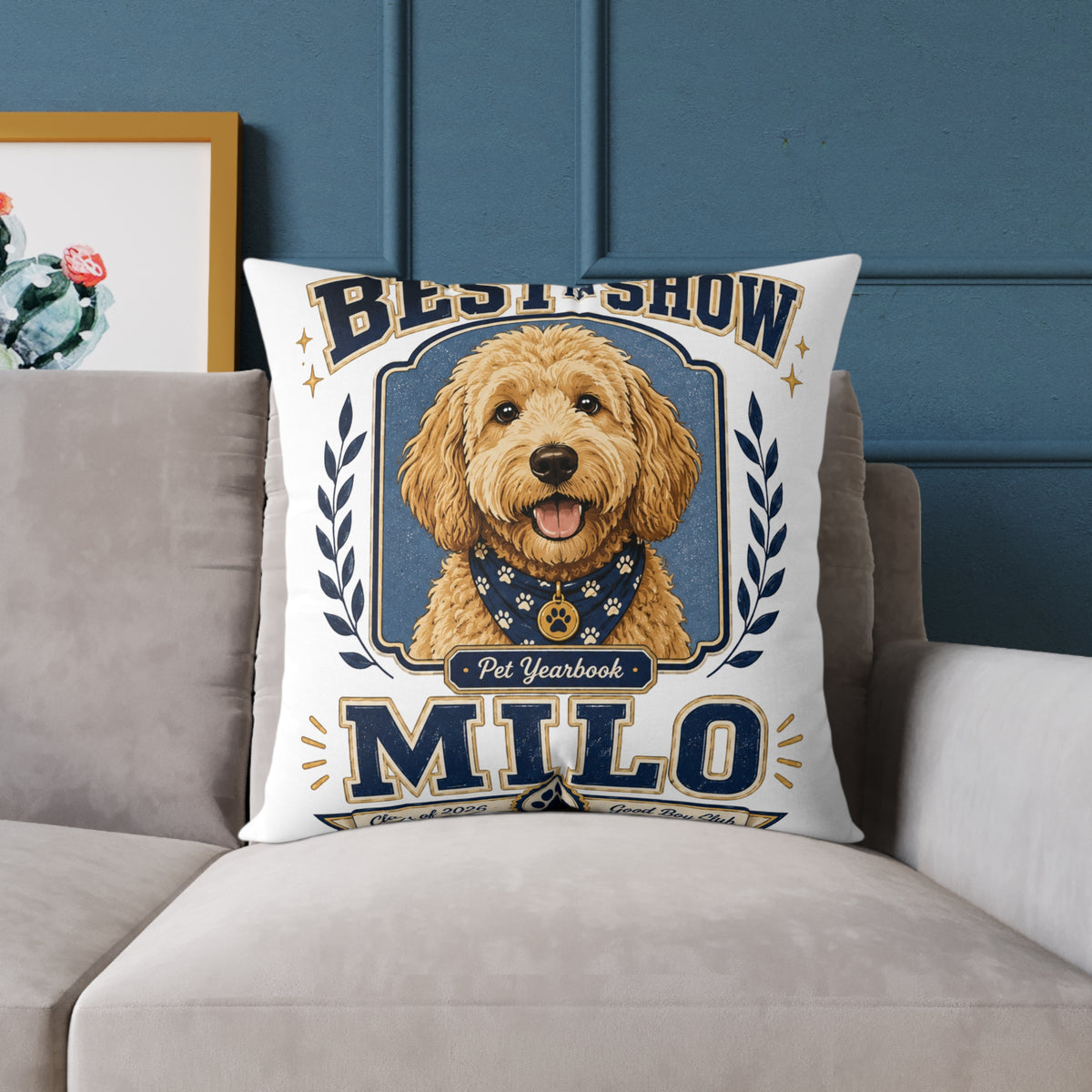 Dog Pillow  Milo Bailey Dog Dad Mom — "Best in Show Milo" Personalized Pet Portrait Throw Pillow