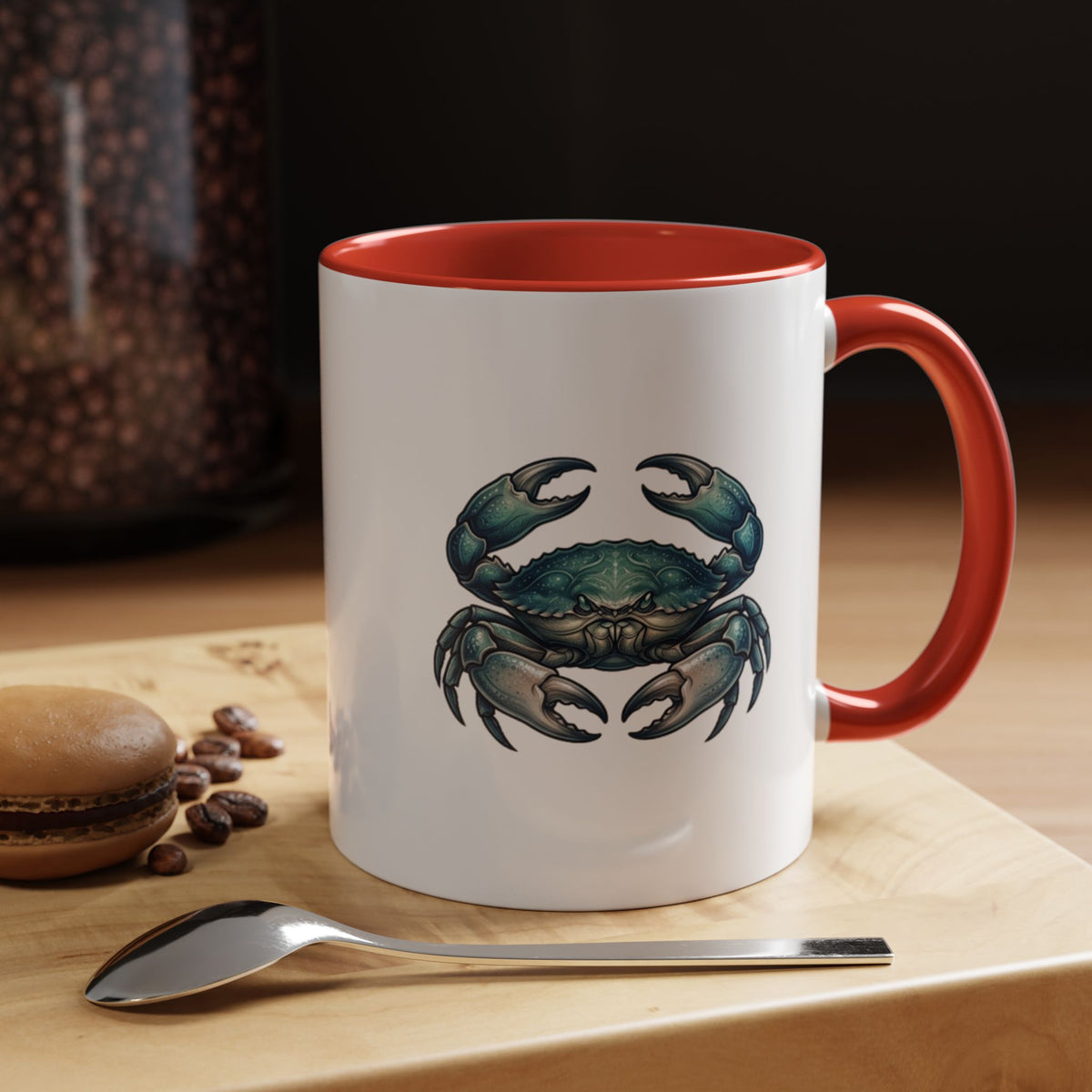 Cancer Zodiac Blue Crab Accent Coffee Mug — Nautical Beach Home Decor Gift