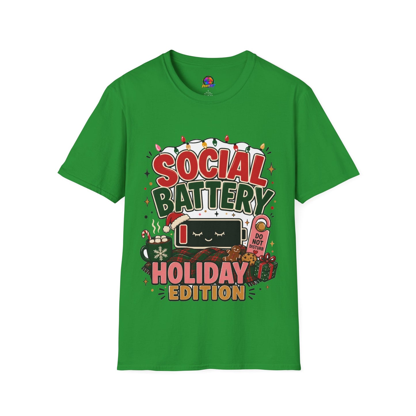Social Battery Holiday T‑Shirt — Funny Christmas Recharge Graphic Tee