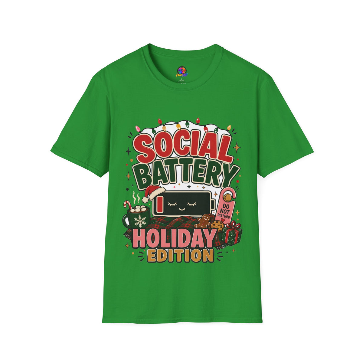Social Battery Holiday T‑Shirt — Funny Christmas Recharge Graphic Tee