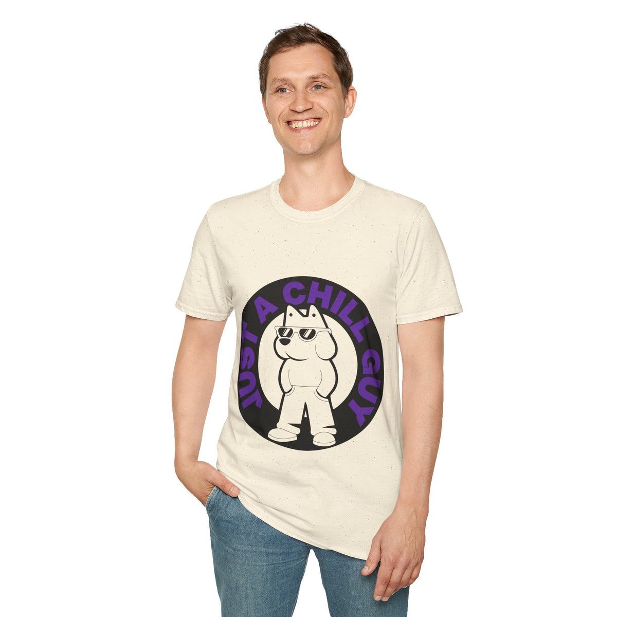 Just A Chill Guy Purple Circle Badge T-Shirt - Viral Character Mascot Tee - Trending Now - September 2026