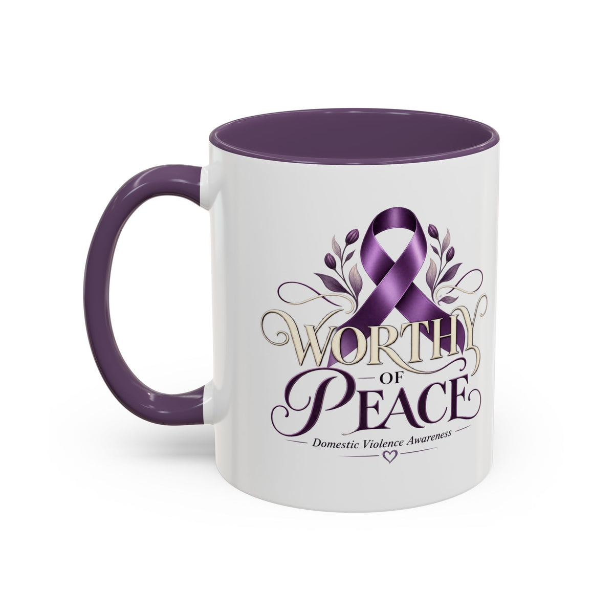 Worth of Peace Accent Coffee Mug — Domestic Violence Awareness Ribbon (11/15oz)