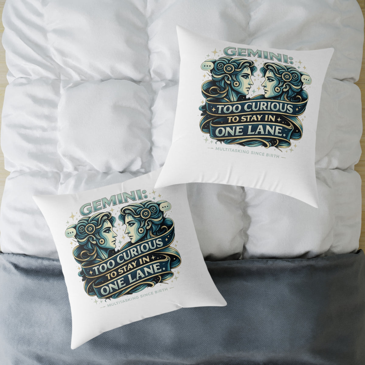 Gemini Zodiac Too Curious Square Poly Canvas Pillow