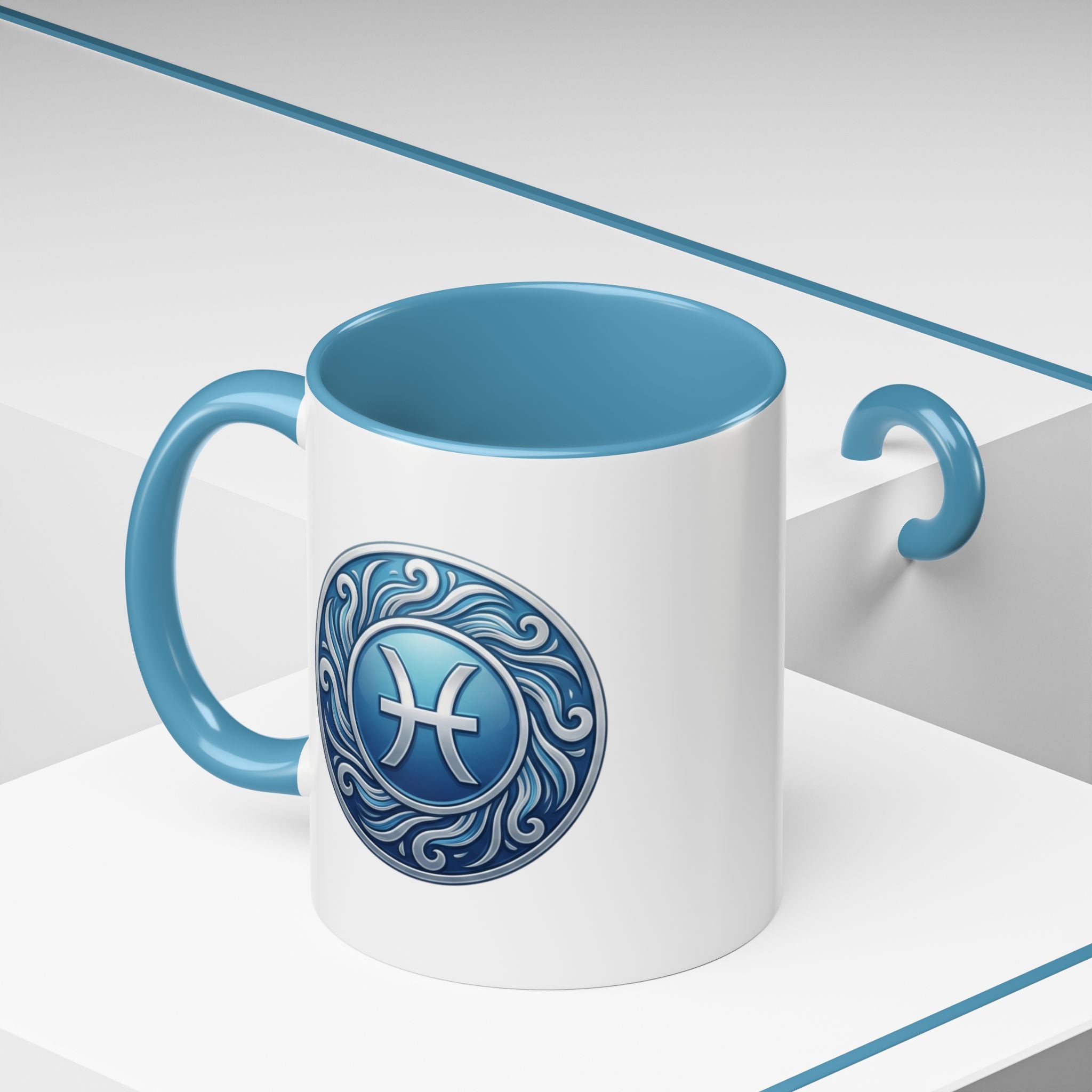 Pisces Zodiac Coffee Mug — Blue Astrological Symbol Accent Mug