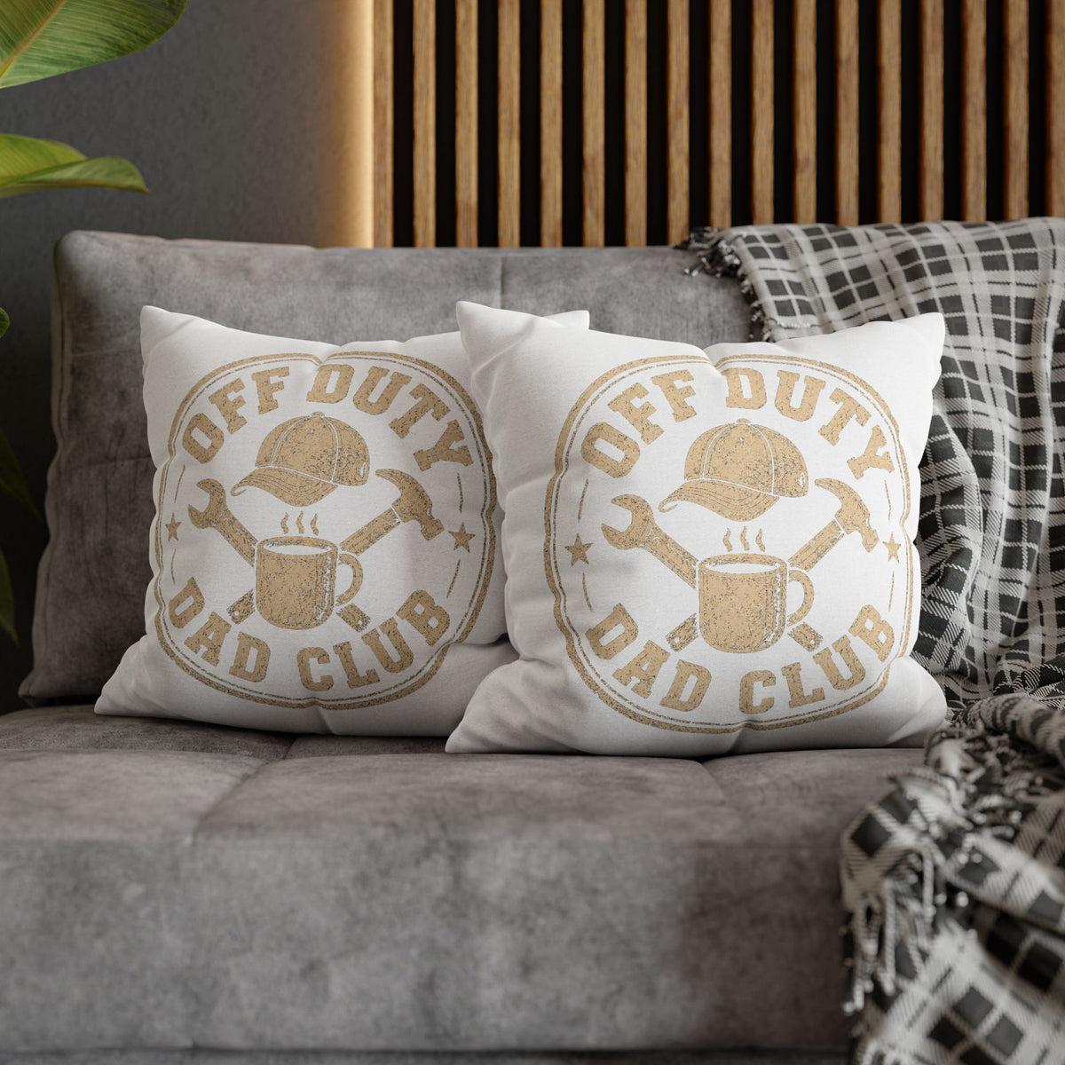 Off Duty Dad Club Pillowcase — Rustic Father's Day Decorative Throw Pillow Cover Milo Bailey Dog Dad Mom
