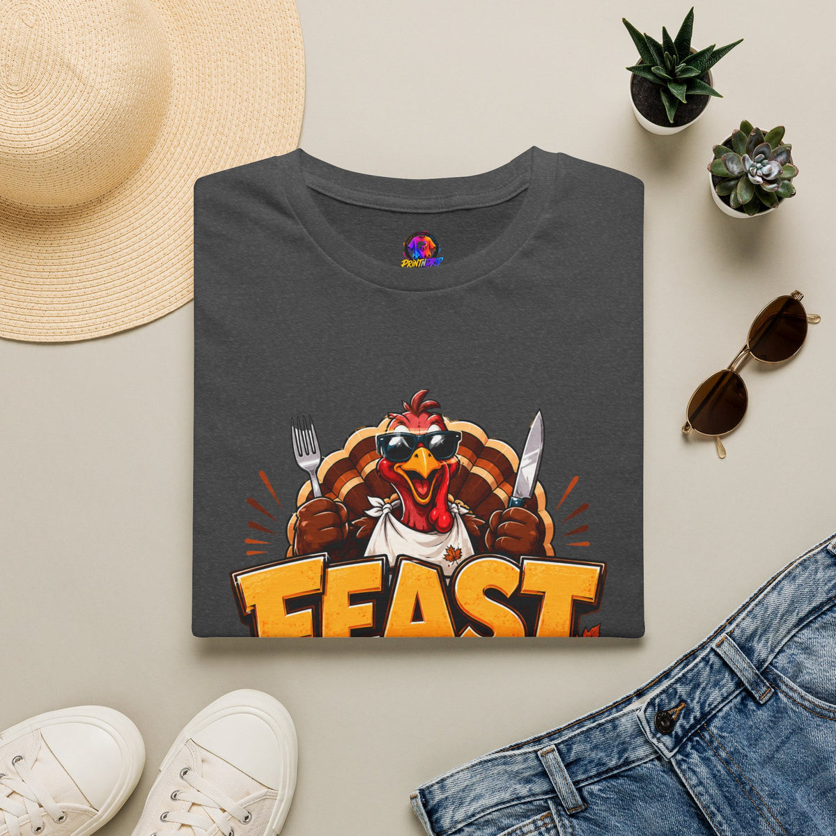 Thanksgiving T-Shirt Feast Mode T-Shirt — Funny Thanksgiving Turkey Graphic Tee