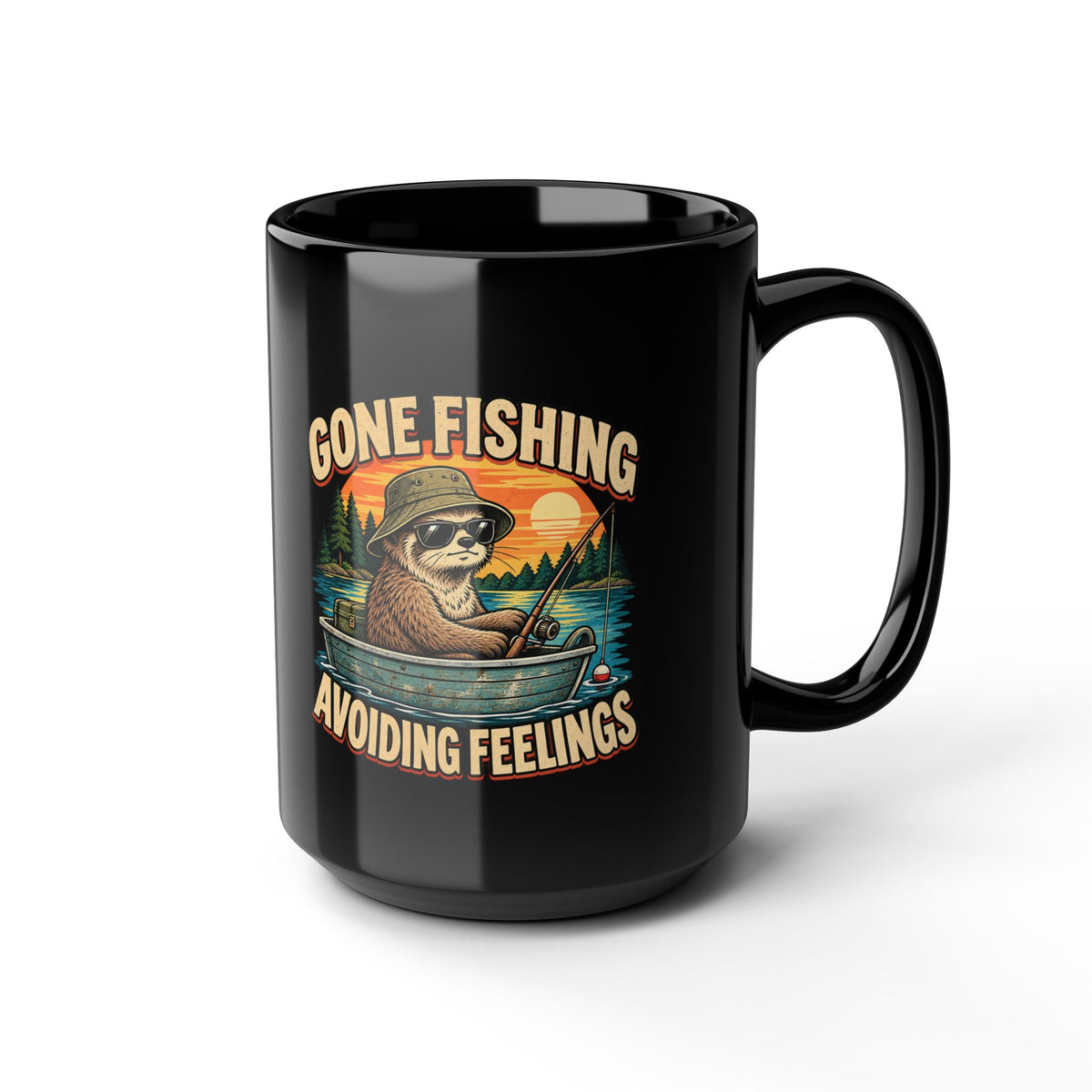 Gone Fishing Avoiding Feelings Mug — Funny Sloth Fishing Coffee Cup