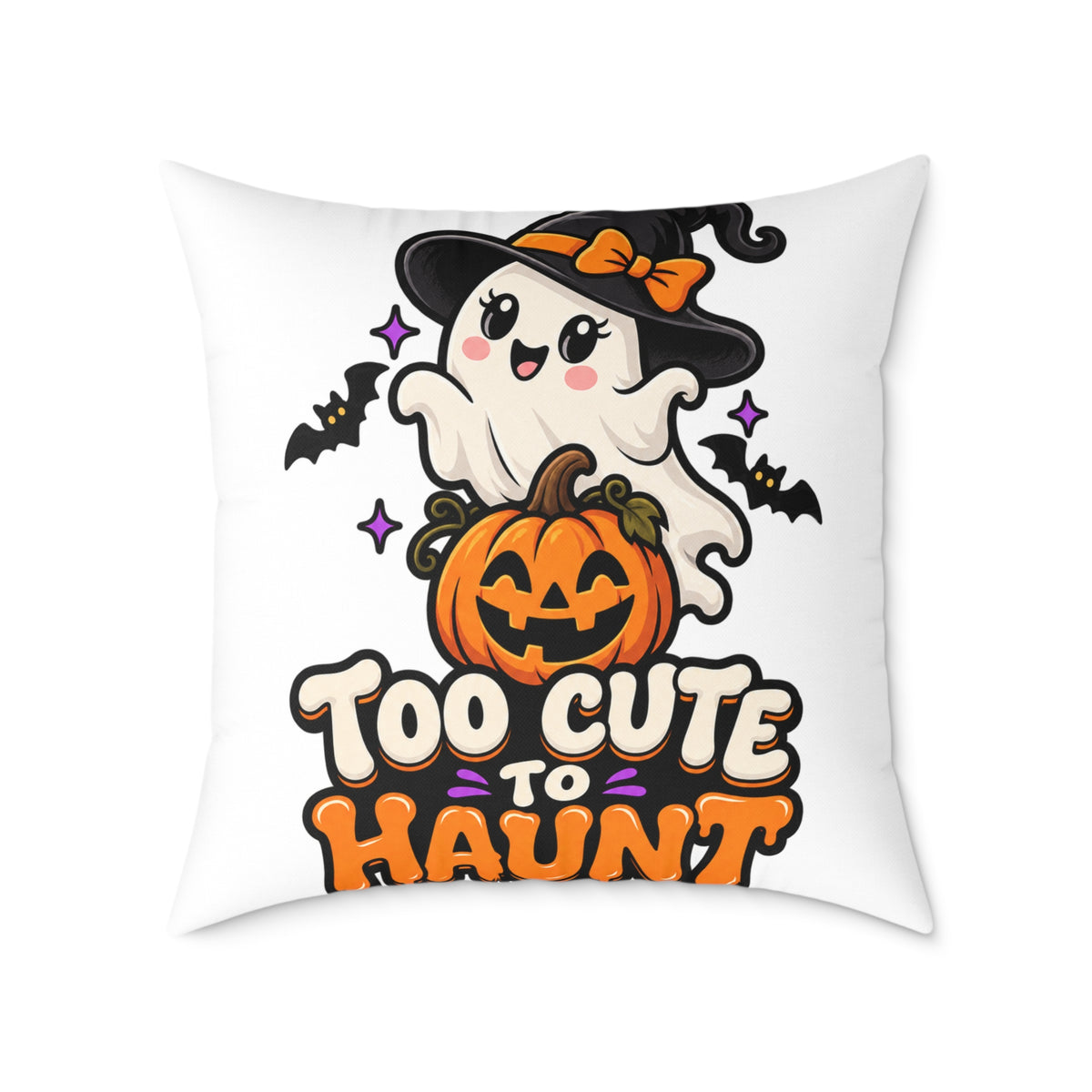 Halloween Ghost Pillow — "Too Cute to Haunt" Cute Pumpkin Decor