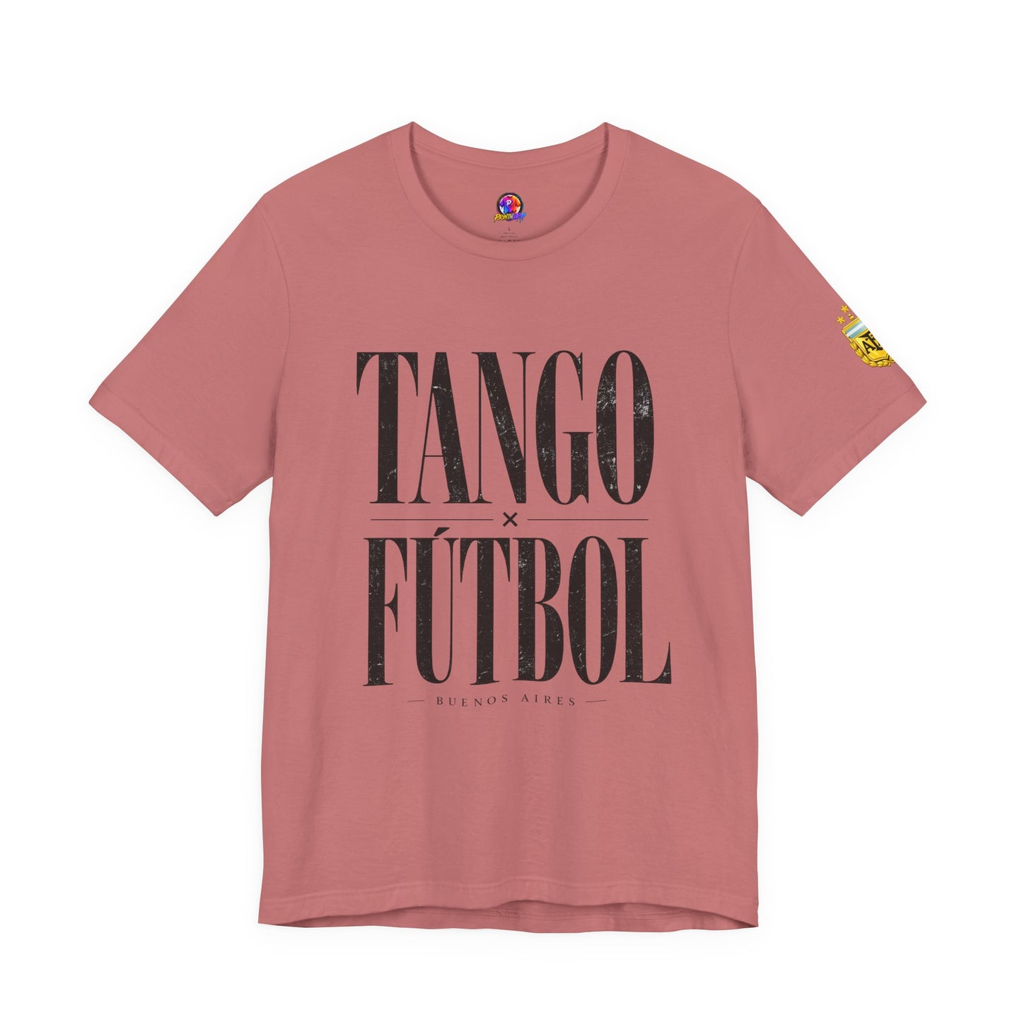 Argentina - Tango y Fútbol Graphic Tee - Bold Serif Soccer & Dance Shirt