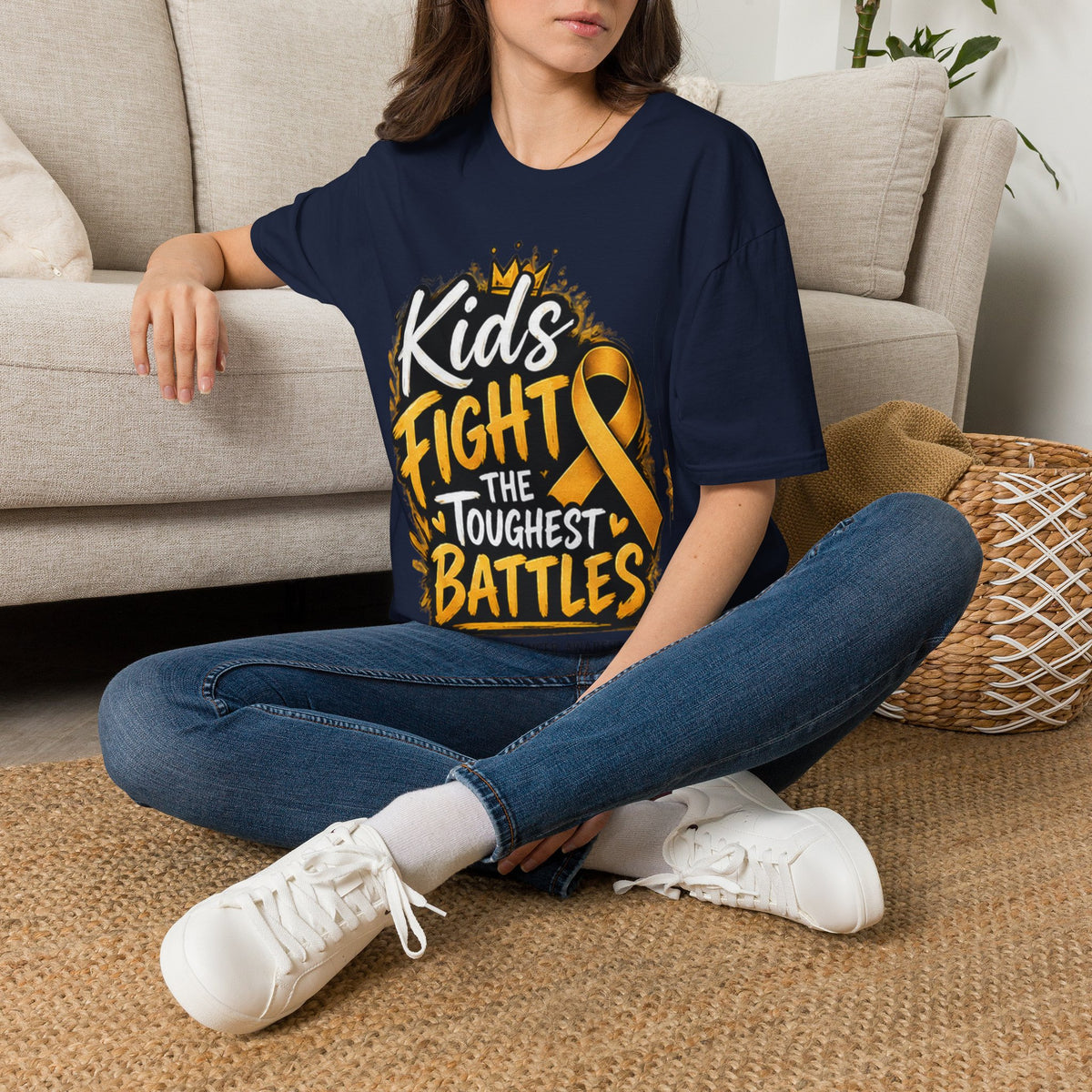 Children's Cancer Awareness T-Shirt — "Kids Fight The Toughest Battles" Gold Ribbon