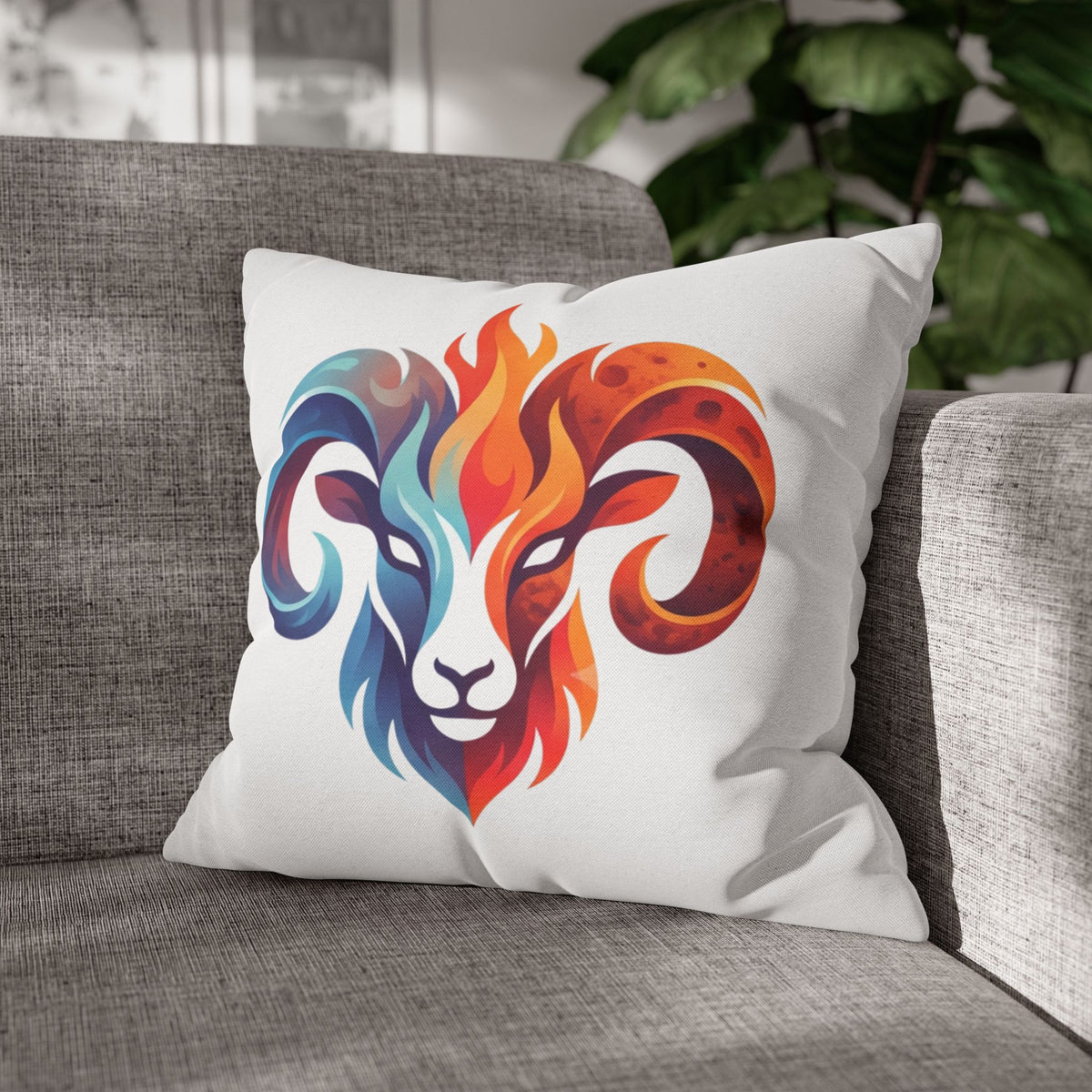 Aries Ram Flame Art Pillowcase — Colorful Zodiac Throw Pillow Cover