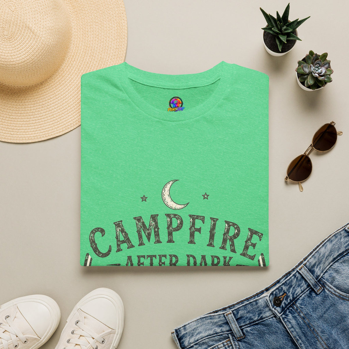 Campfire T-Shirt — "Campfire After Dark" Moonlit Camping Graphic